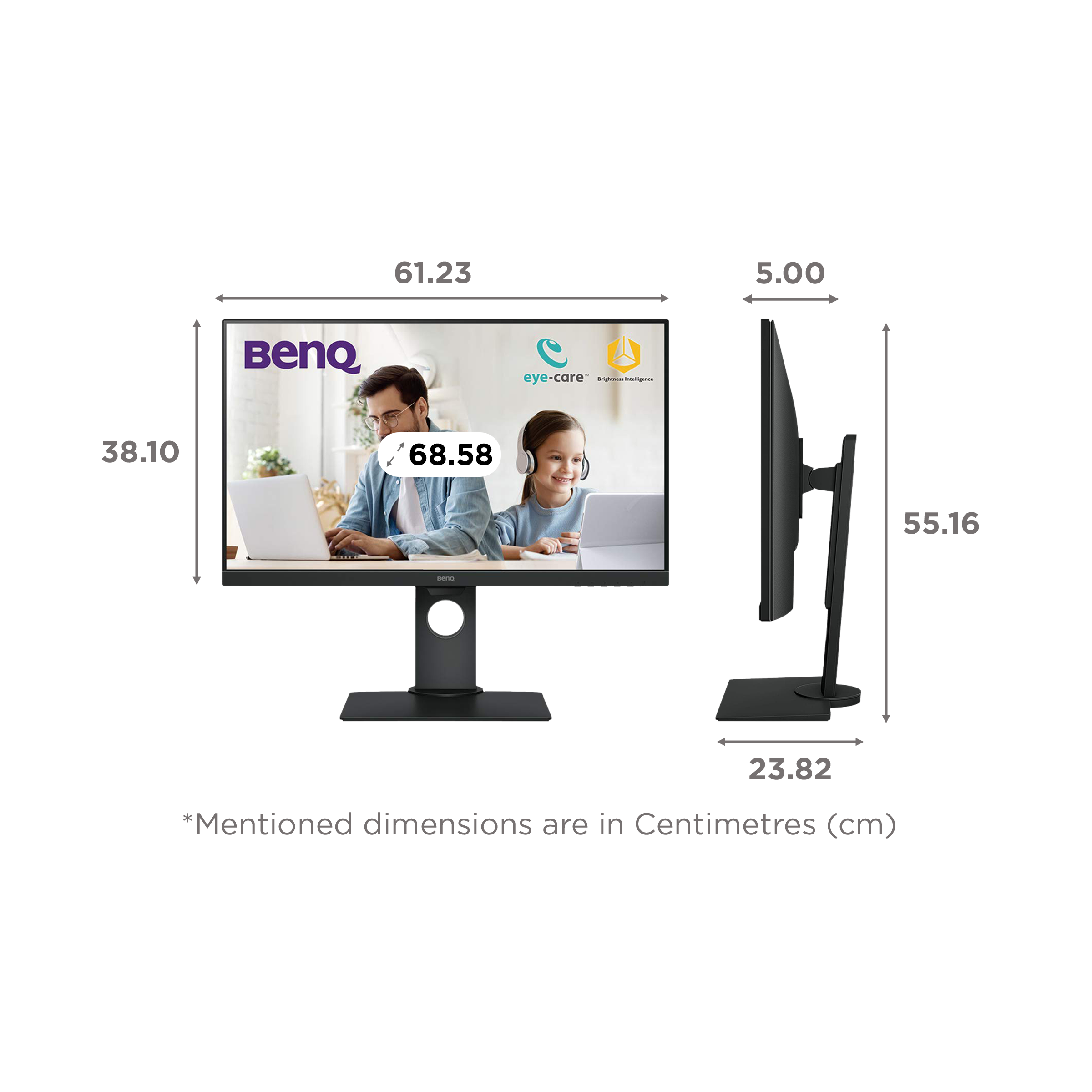 BenQ Home 68.58 cm (27 inch) Full HD IPS Panel LED Ultra Slim Bezel Height Adjustable Monitor with Brightness Intelligence Technology_2