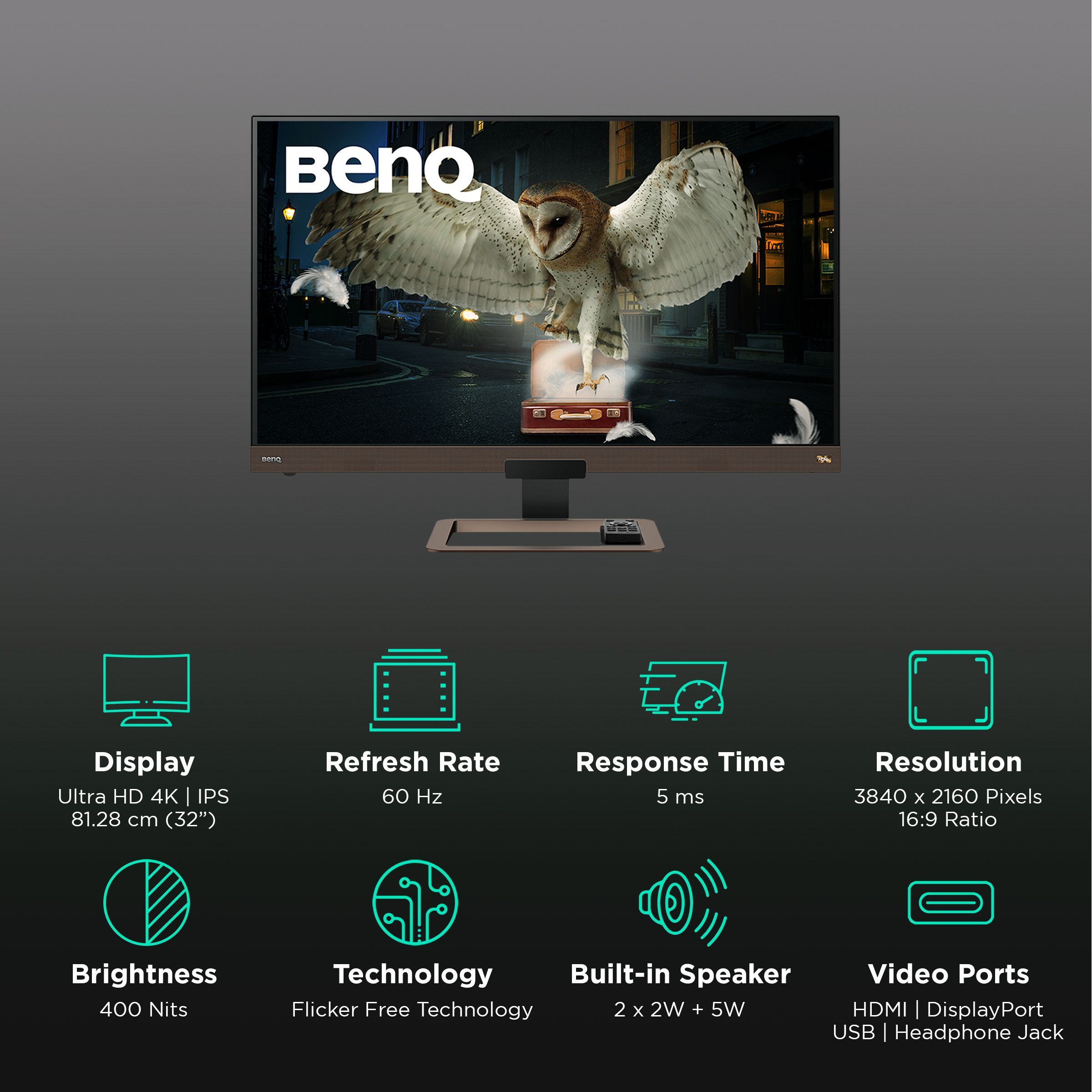 BenQ 81.28 cm (32 inch) Ultra HD 4K IPS Panel LCD Bezel-Less Gaming Monitor with Flicker-Free Technology_3
