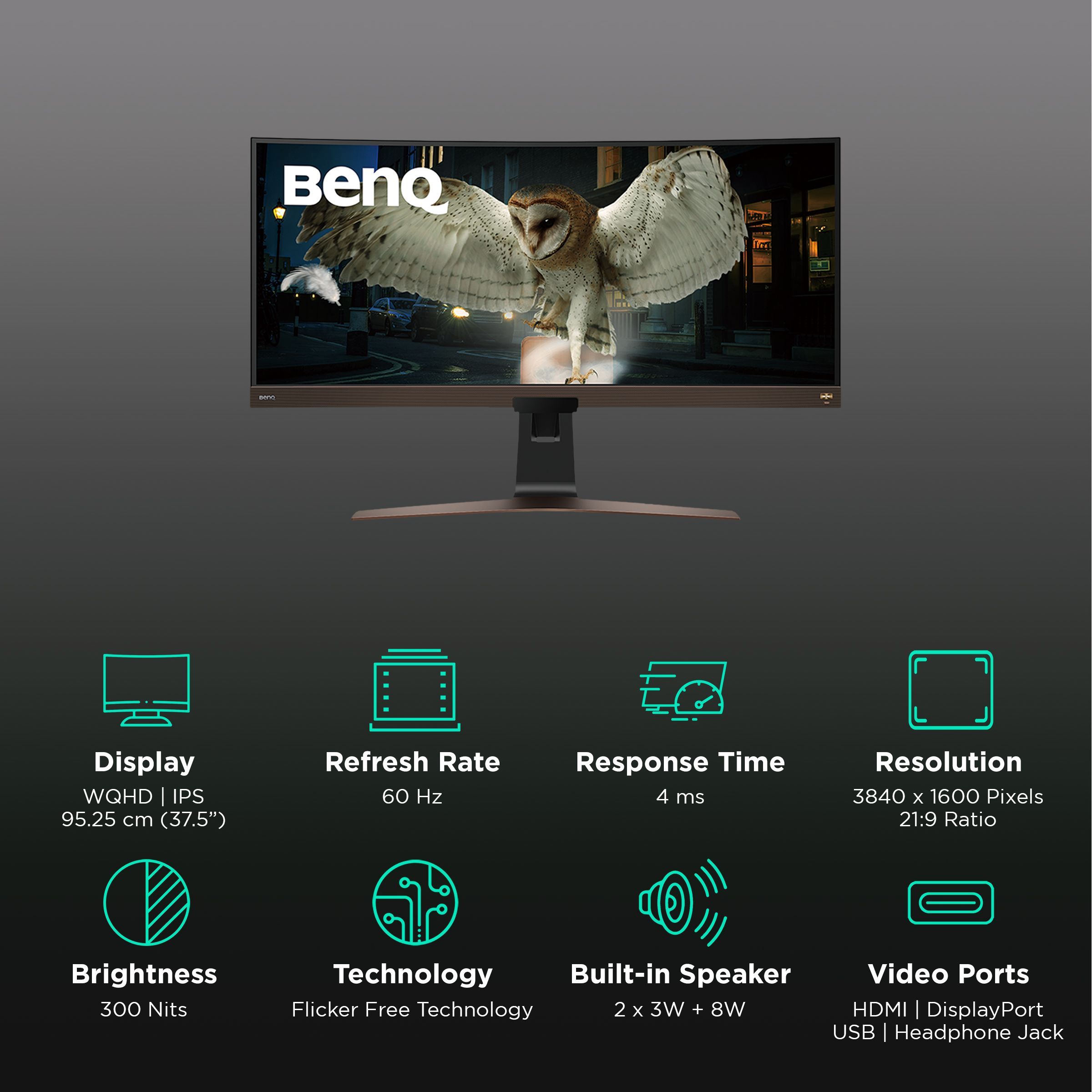 BenQ 95.25 cm (37.5 inch) WQHD IPS Panel LED Curved Height Adjustable Gaming Monitor with Flicker-Free Technology_3