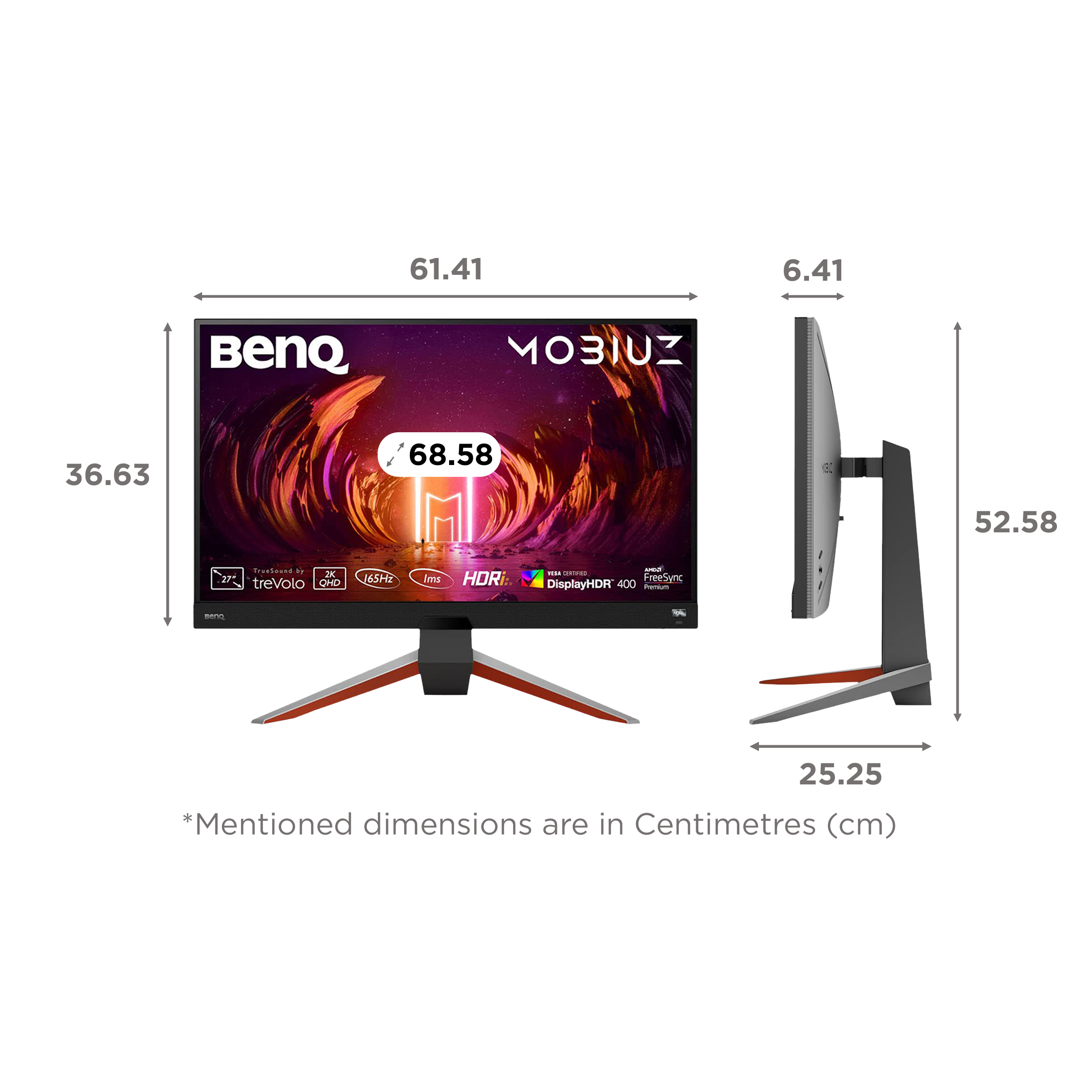 BenQ MOBIUZ 68.58 cm (27 inch) QHD IPS Panel LED Bezel-Less Height Adjustable Gaming Monitor with Flicker-Free Technology_2