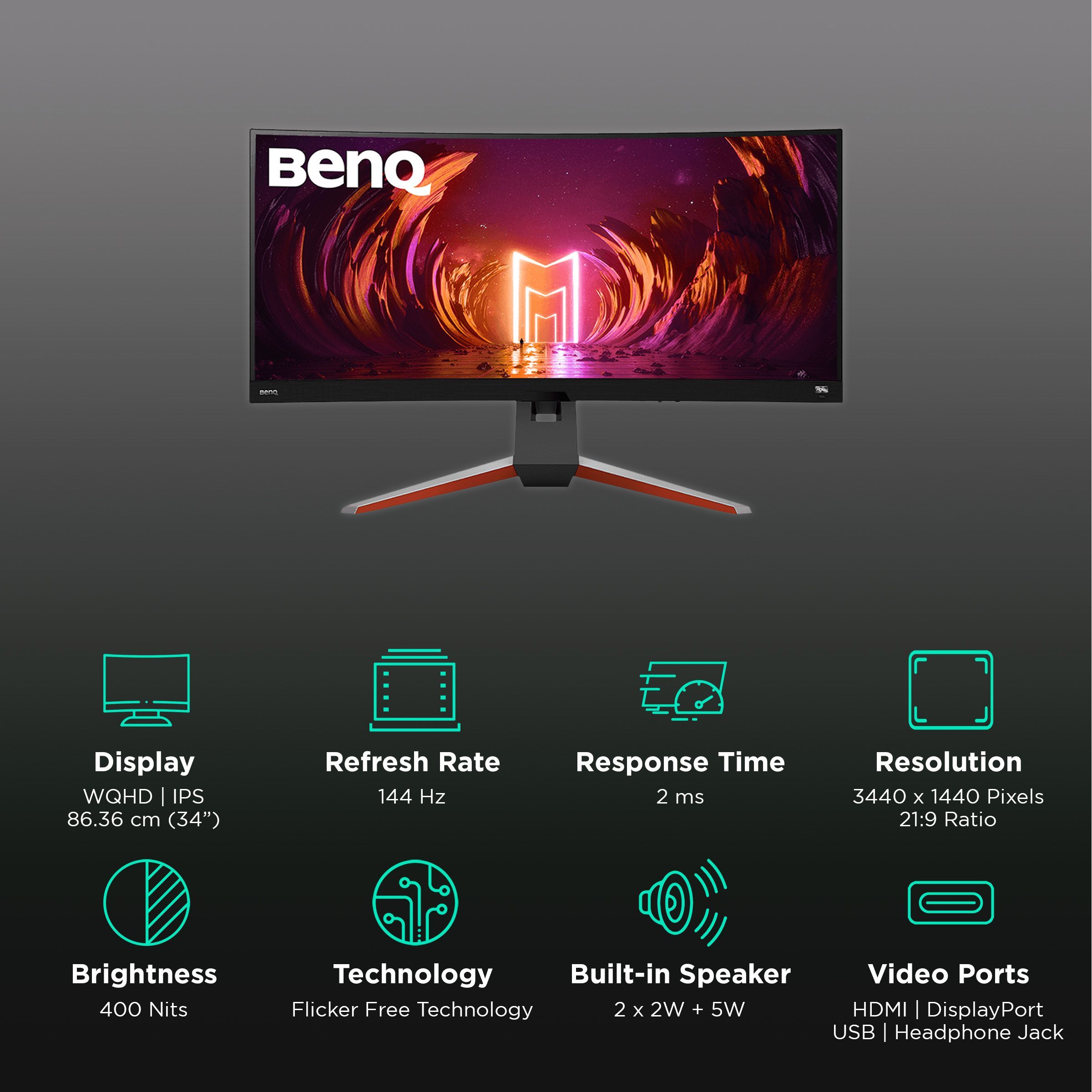 BenQ MOBIUZ 86.36 cm (34 inch) WQHD IPS Panel LCD Bezel-Less Height Adjustable Gaming Monitor with Flicker-Free Technology BenQ MOBIUZ 86.36 cm (34 inch) WQHD IPS Panel LCD Bezel-Less Height Adjustable Gaming Monitor with Flicker-Free Technology_3