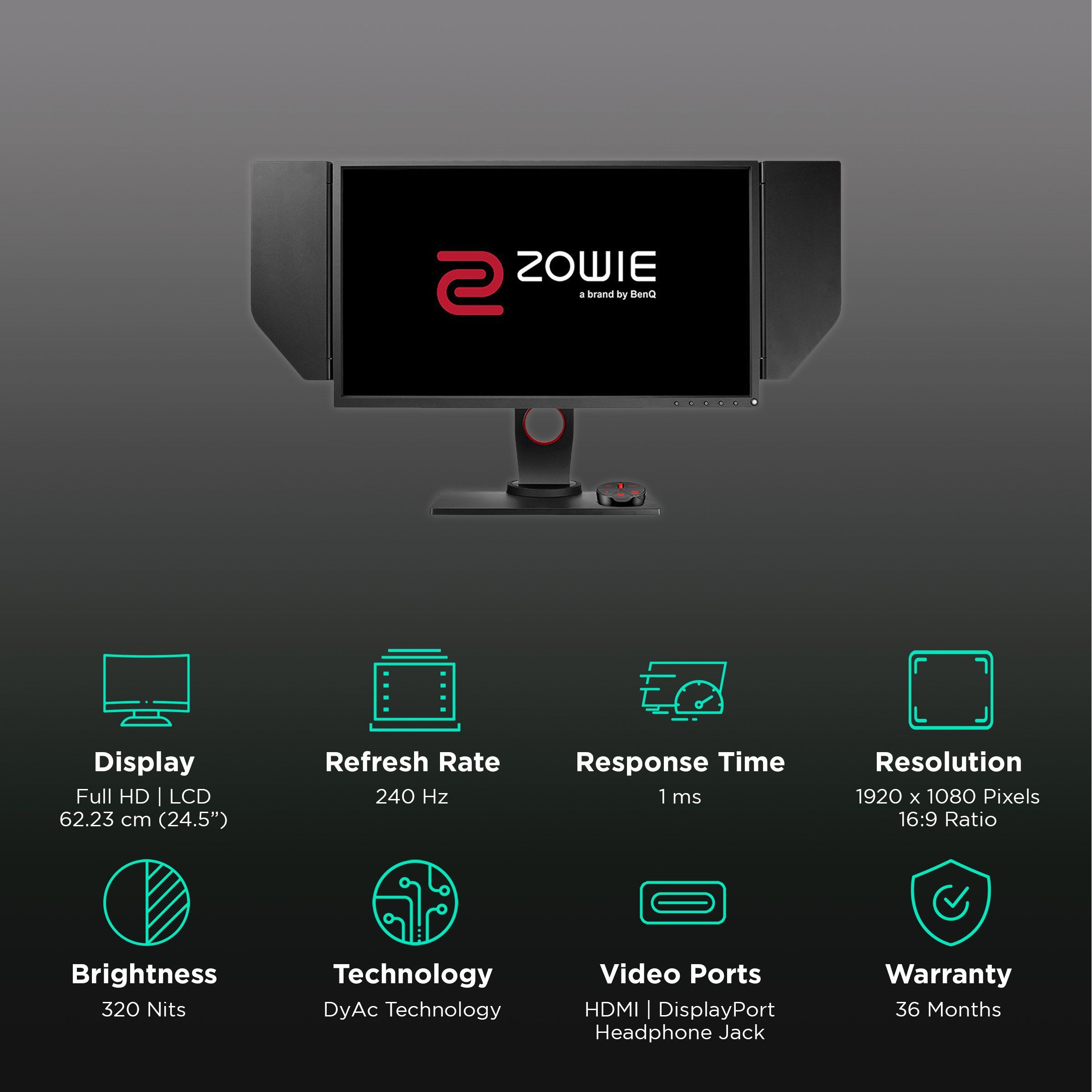 BenQ ZOWIE 62.23 cm (24.5 inch) Full HD TN Panel LCD Height Adjustable Gaming Monitor with DyAc Technology_3