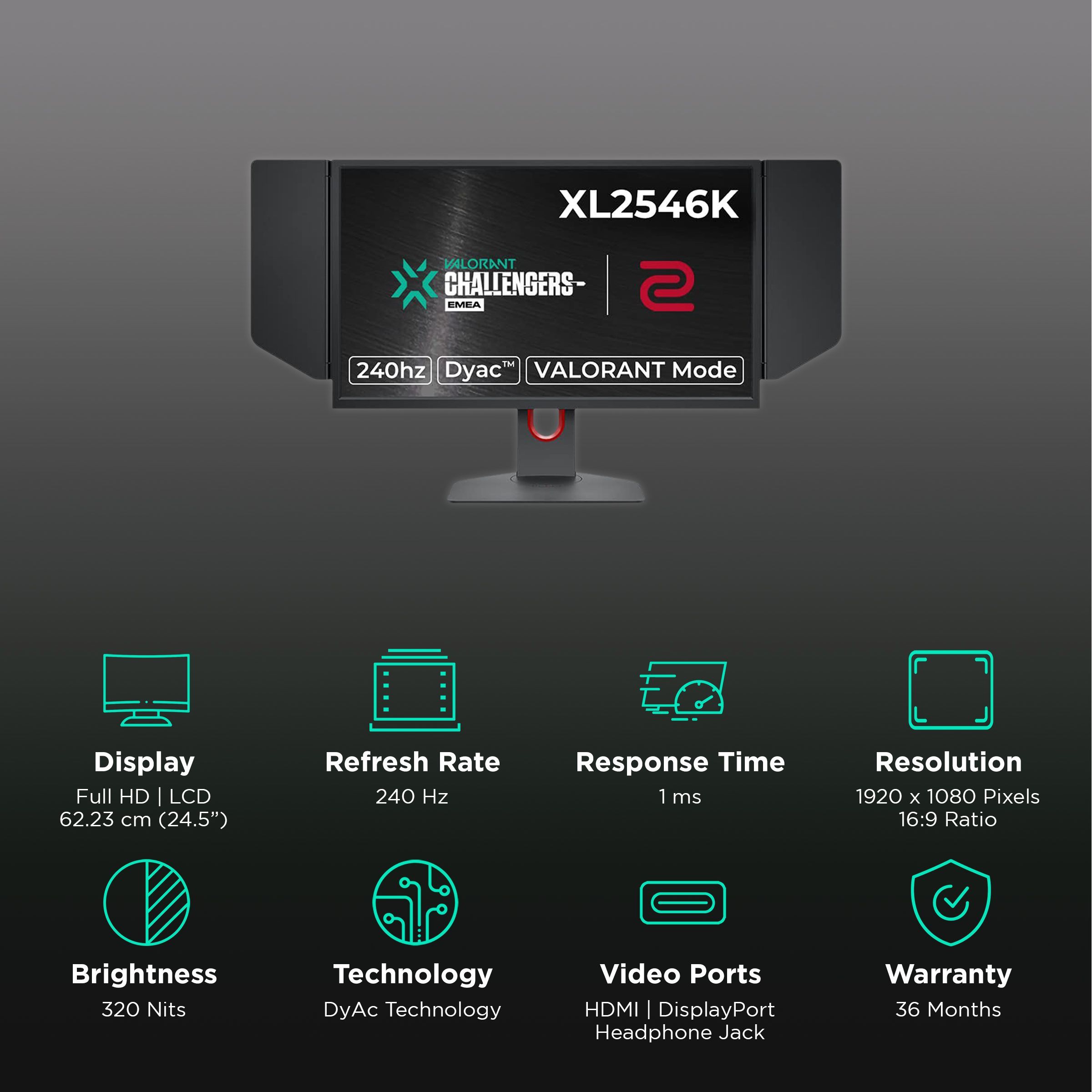 BenQ ZOWIE 62.23 cm (24.5 inch) Full HD TN Panel LCD Height Adjustable Gaming Monitor with DyAc Technology_3