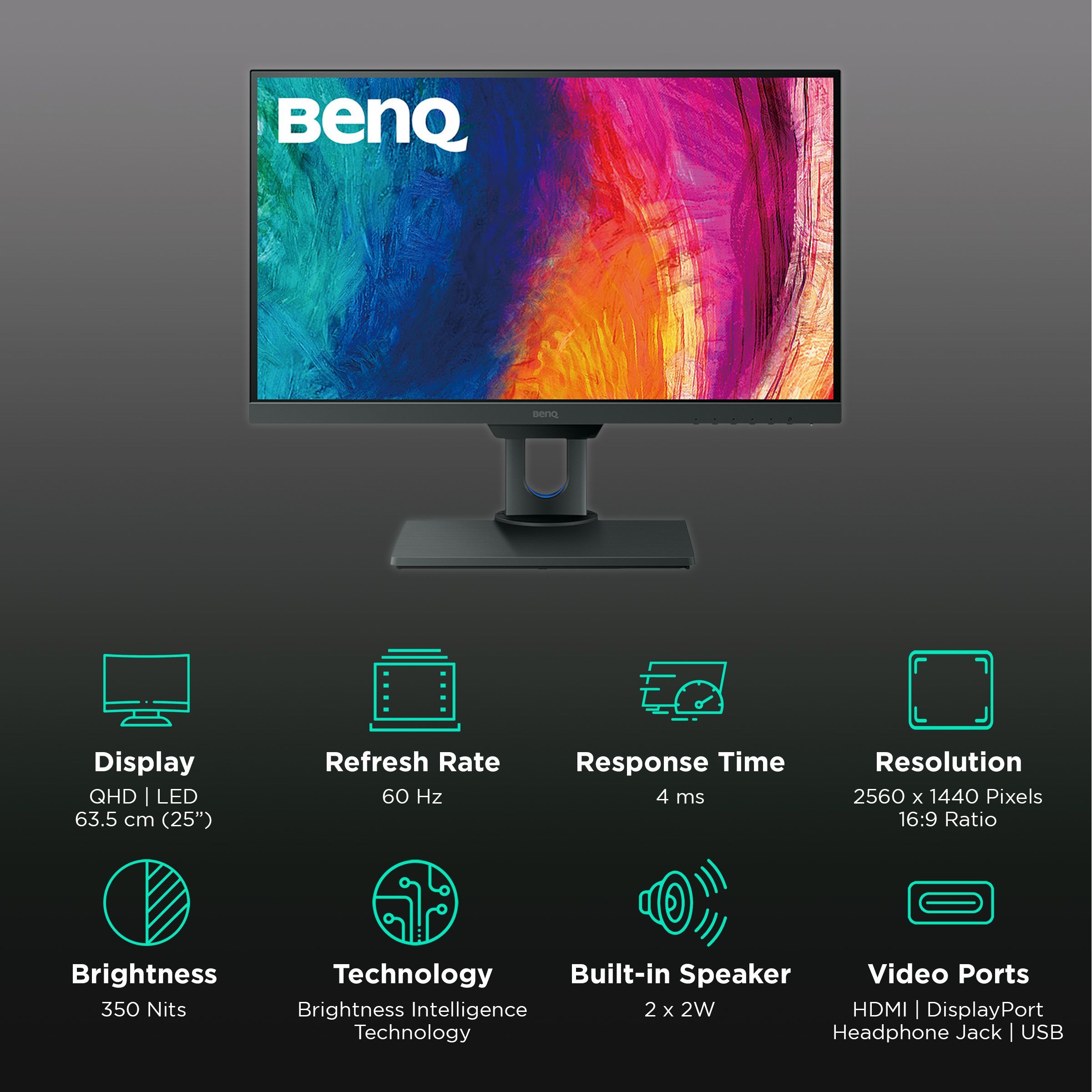 BenQ DesignVue 63.5 cm (25 inch) QHD IPS Panel LED Thin Bezel Height Adjustable Monitor with AQCOLOR Technology BenQ DesignVue 63.5 cm (25 inch) QHD IPS Panel LED Thin Bezel Height Adjustable Monitor with AQCOLOR Technology_3