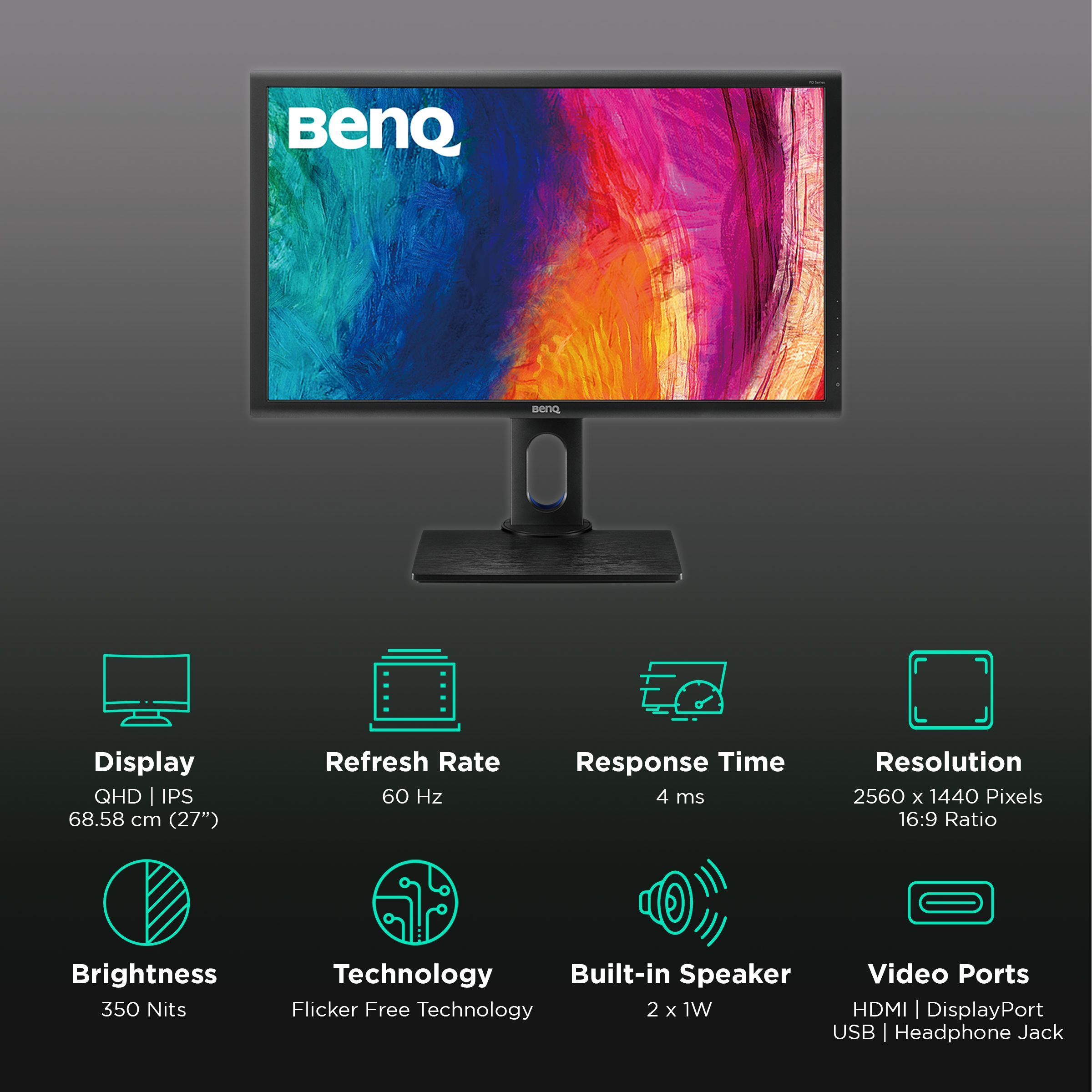 BenQ DesignVue 68.58 cm (27 inch) QHD IPS Panel LED Anti-Glare Height Adjustable Monitor with Attentive Color Modes_3