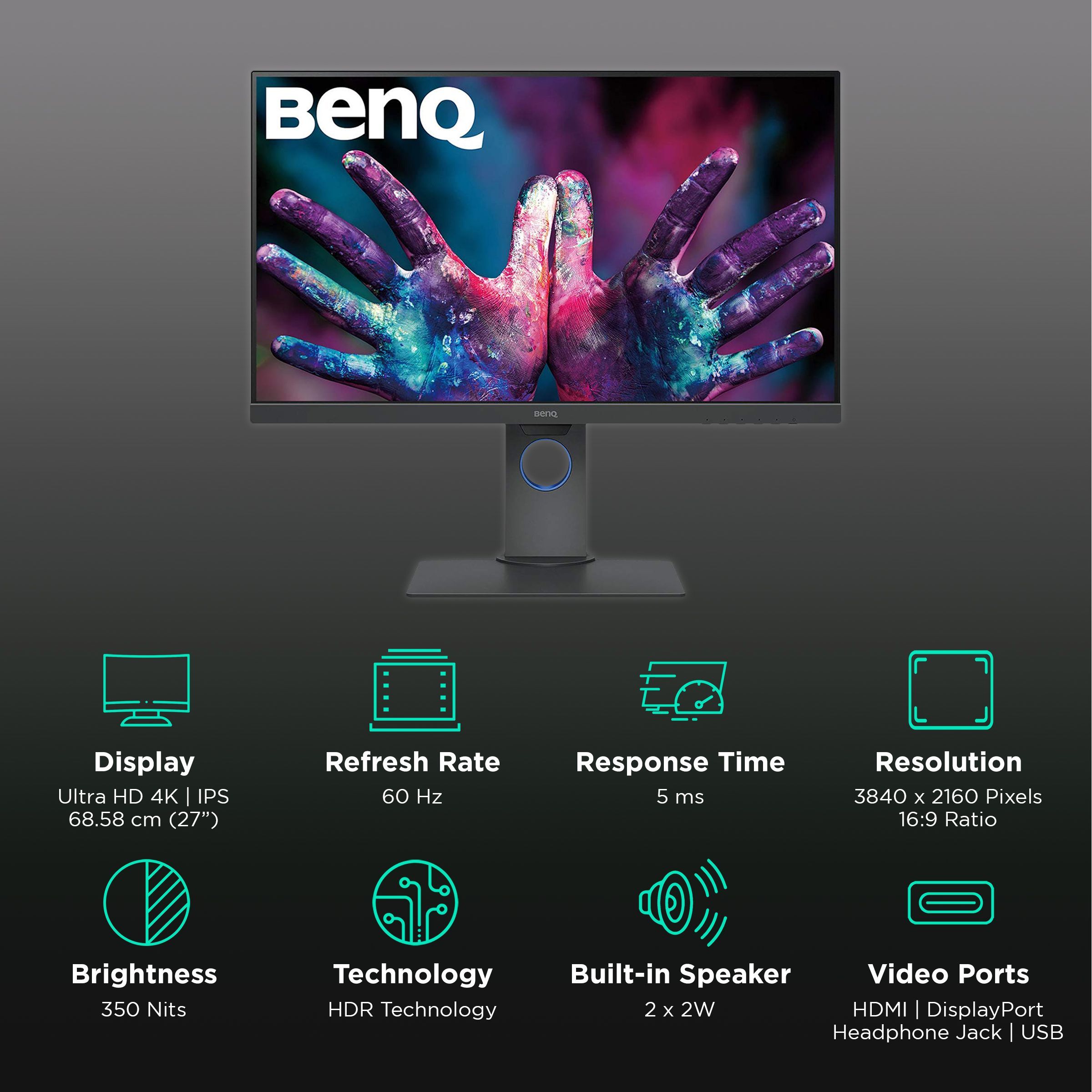 BenQ DesignVue 68.58 cm (27 inch) Ultra HD 4K IPS Panel LCD Flat Height Adjustable Monitor with HDR Technology_3