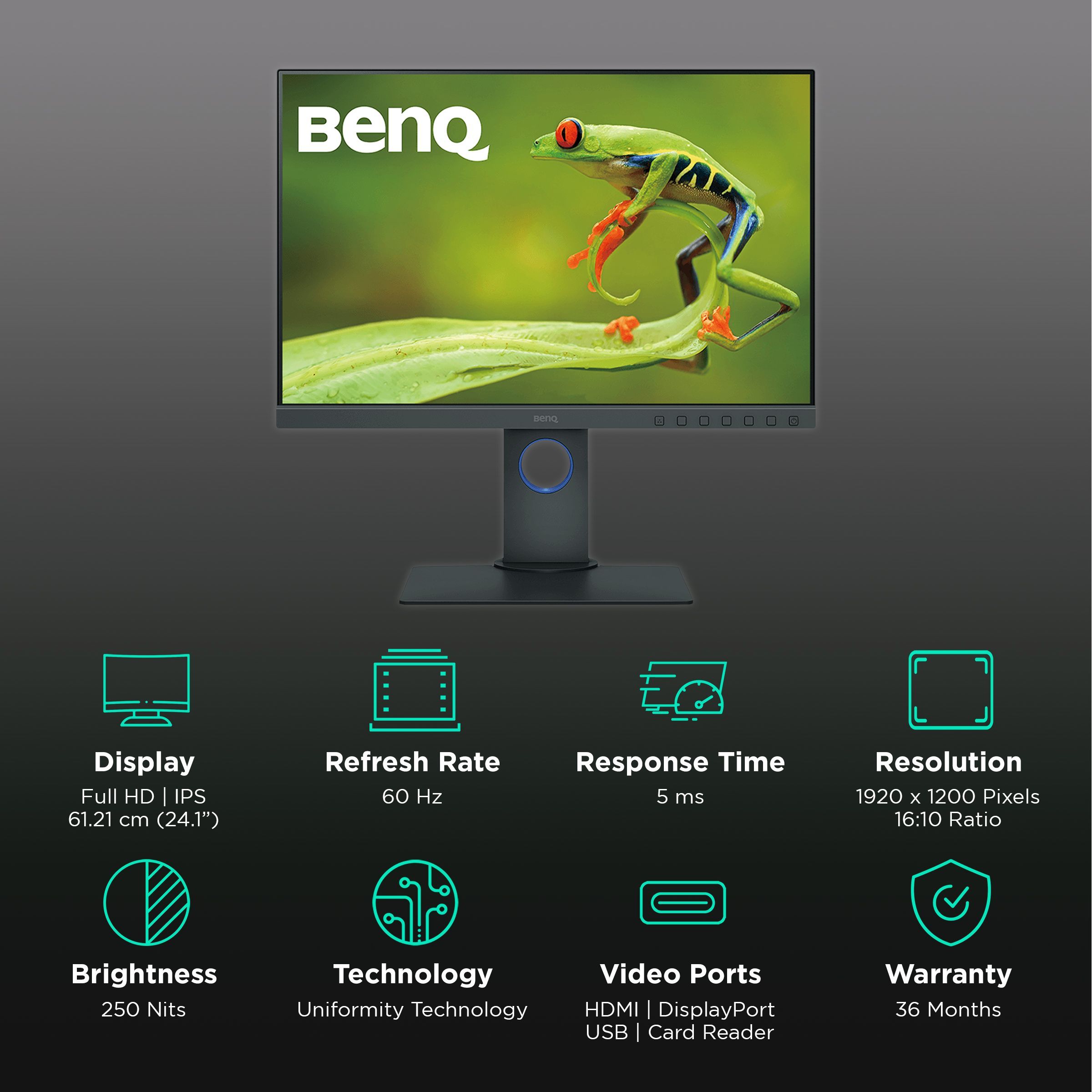 BenQ PhotoVue 61.21 cm (24.1 inch) Full HD IPS Panel LED Anti-Glare Height Adjustable Monitor with Uniformity Technology_3