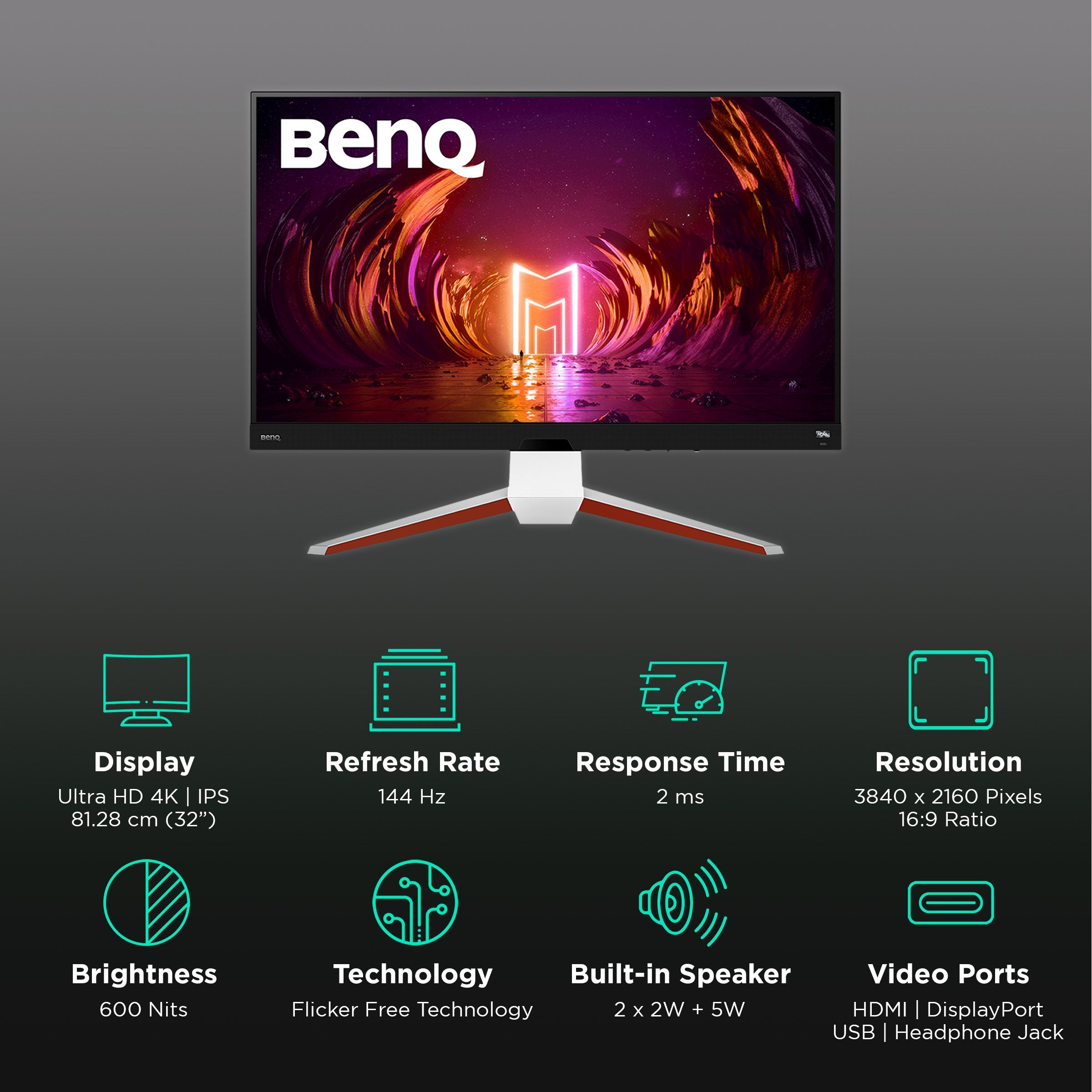 BenQ MOBIUZ 81.28 cm (32 inch) Ultra HD 4K IPS Panel LCD Bezel-Less Height Adjustable Gaming Monitor with Flicker-Free Technology_3