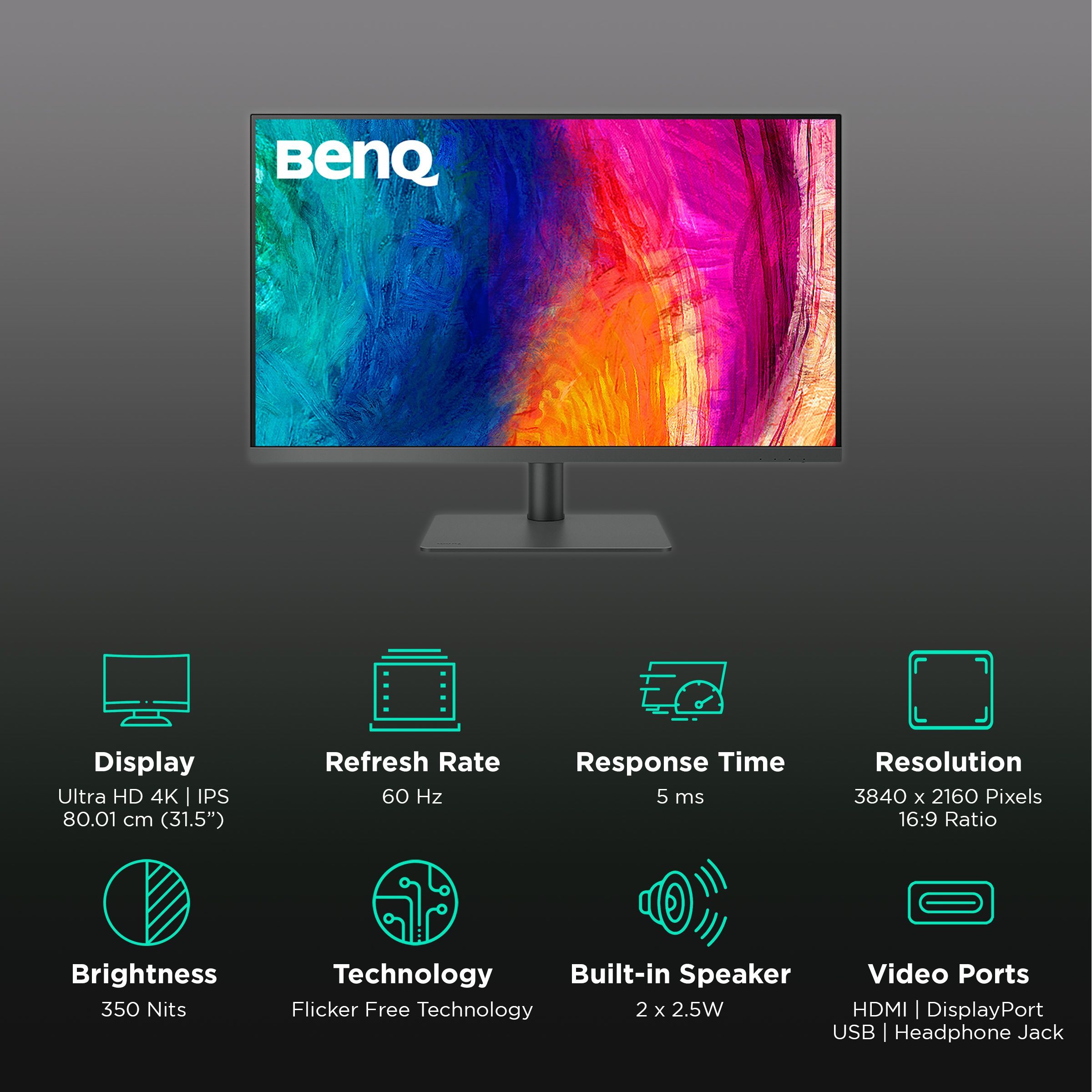 BenQ 80.01 cm (31.5 inch) Ultra HD 4K IPS Panel LCD Height Adjustable Monitor with Flicker-Free Technology_3