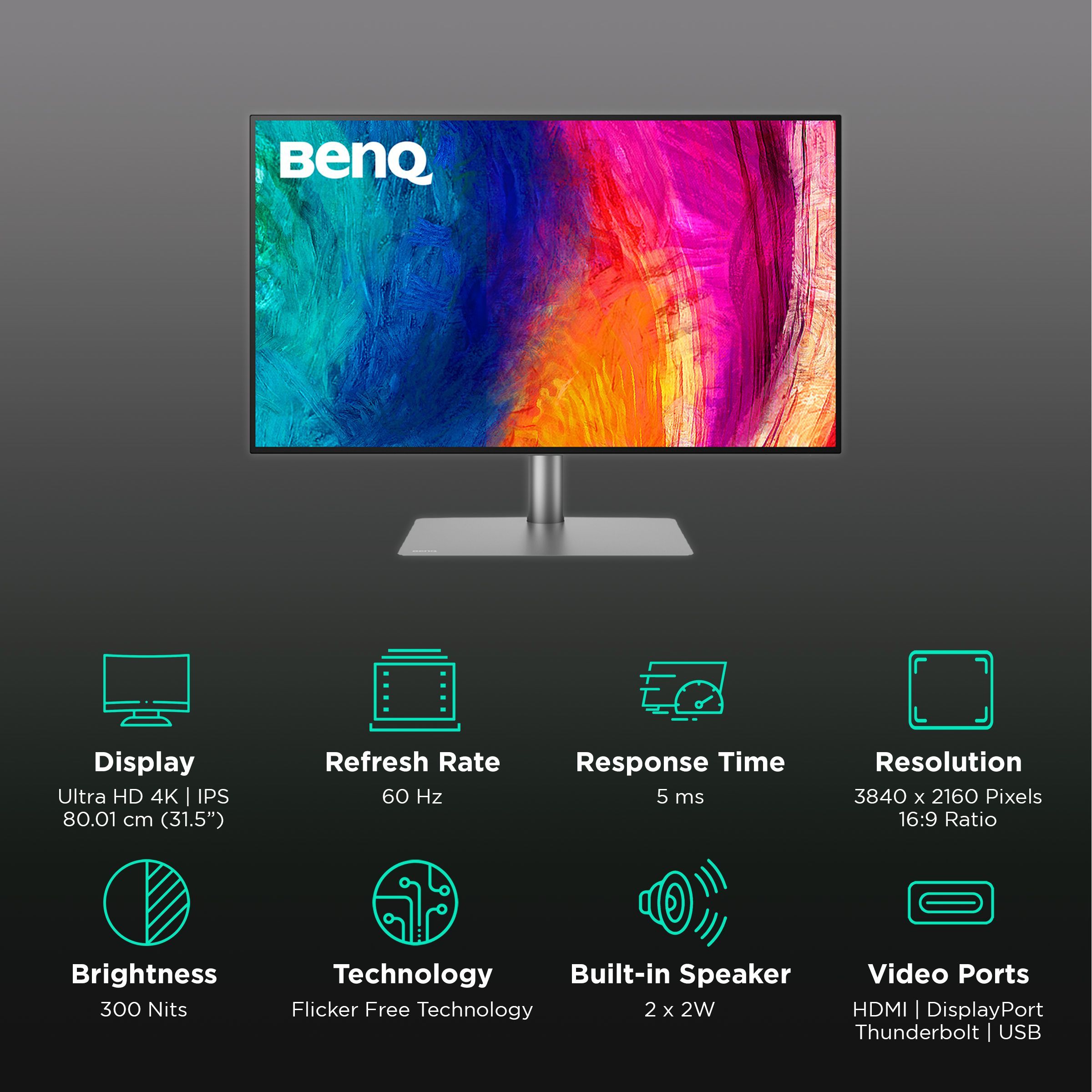 BenQ DesignVue 81.28 cm (32 inch) 4K Ultra HD IPS Panel LCD Height Adjustable Monitor with Flicker-Free Technology_3
