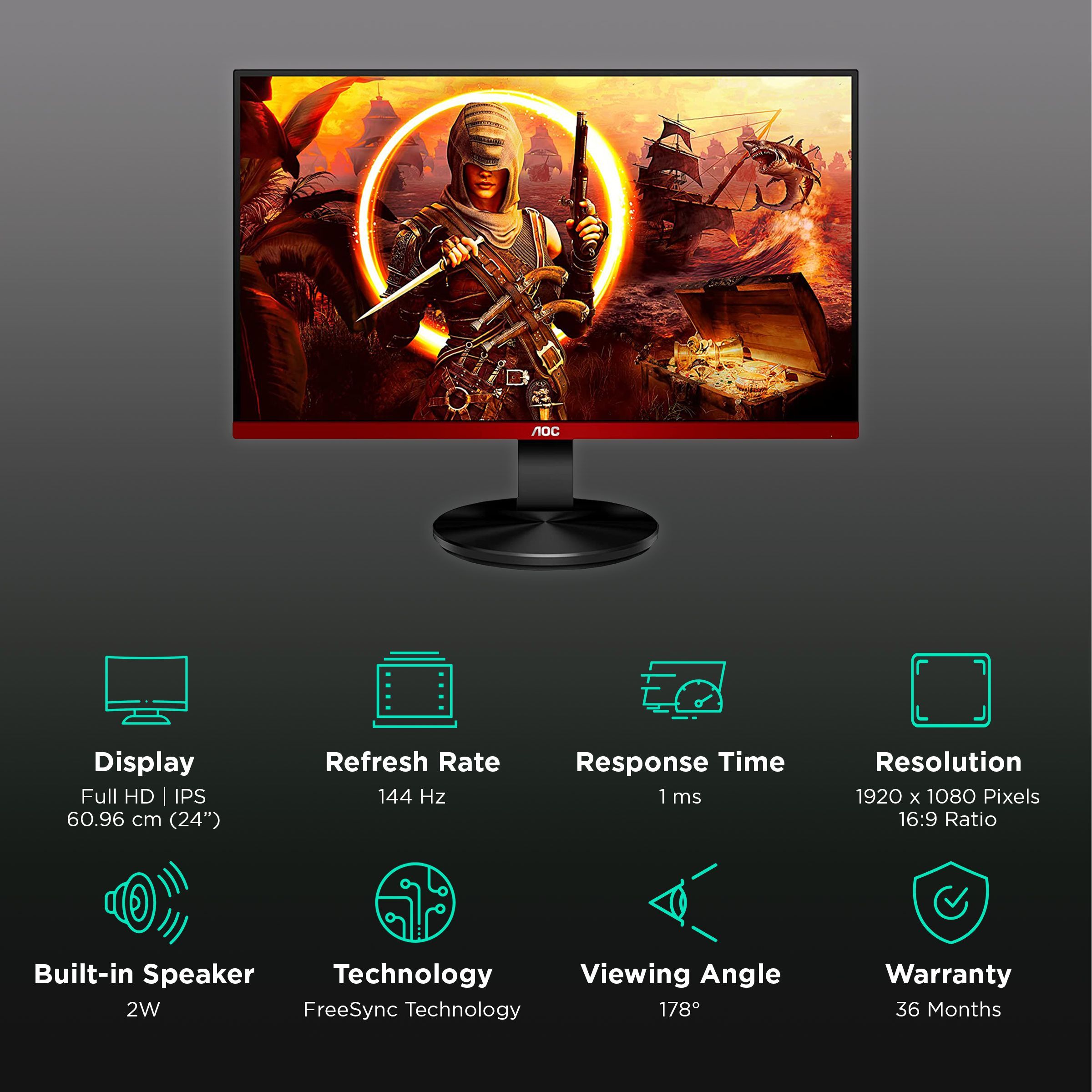 AOC 60.45 cm (23.8 inch) Full HD VA Panel WLED Gaming Monitor with Flicker Free Technology_3