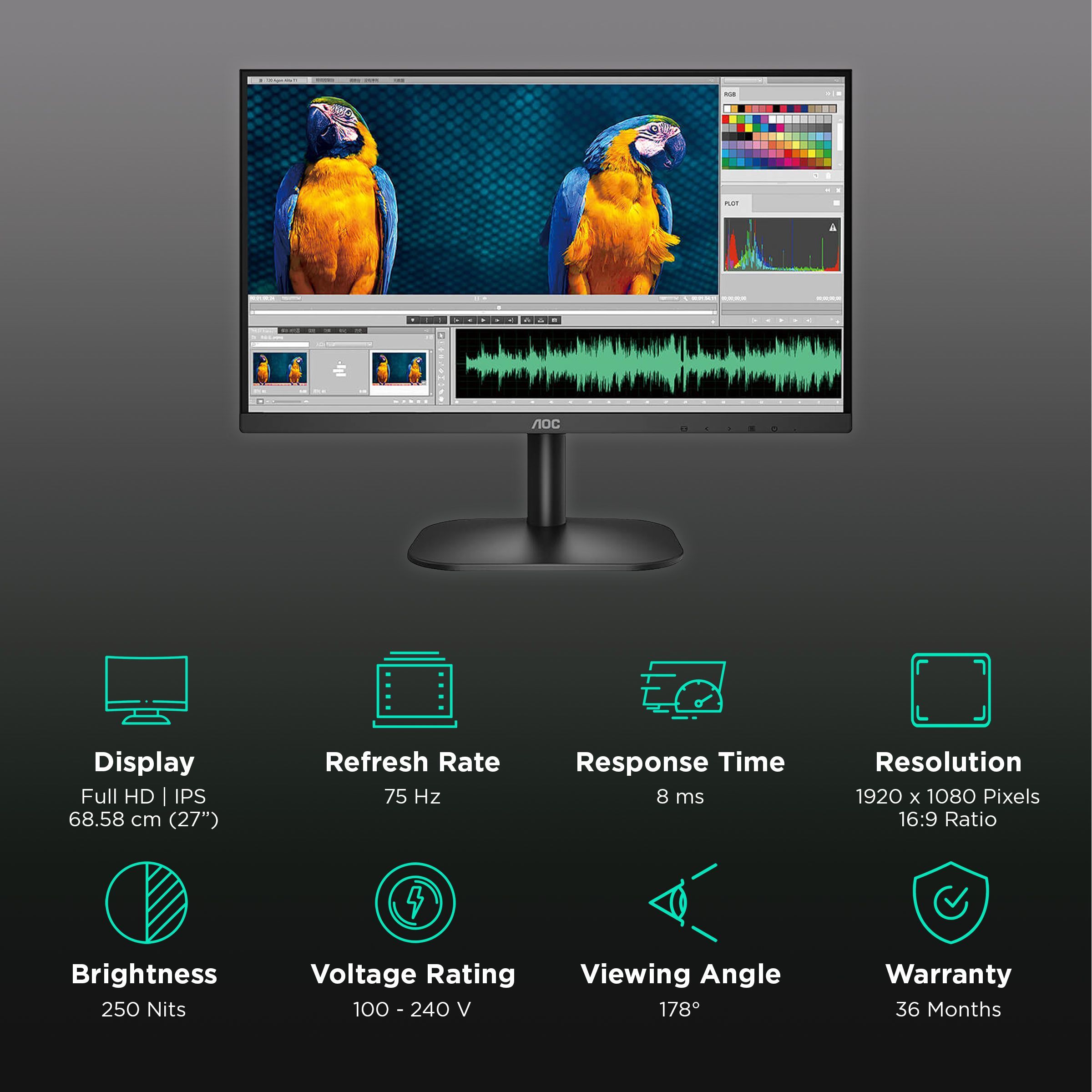 AOC 68.58 cm (27 inch) Full HD IPS Panel WLED Monitor with Ultra Slim_3