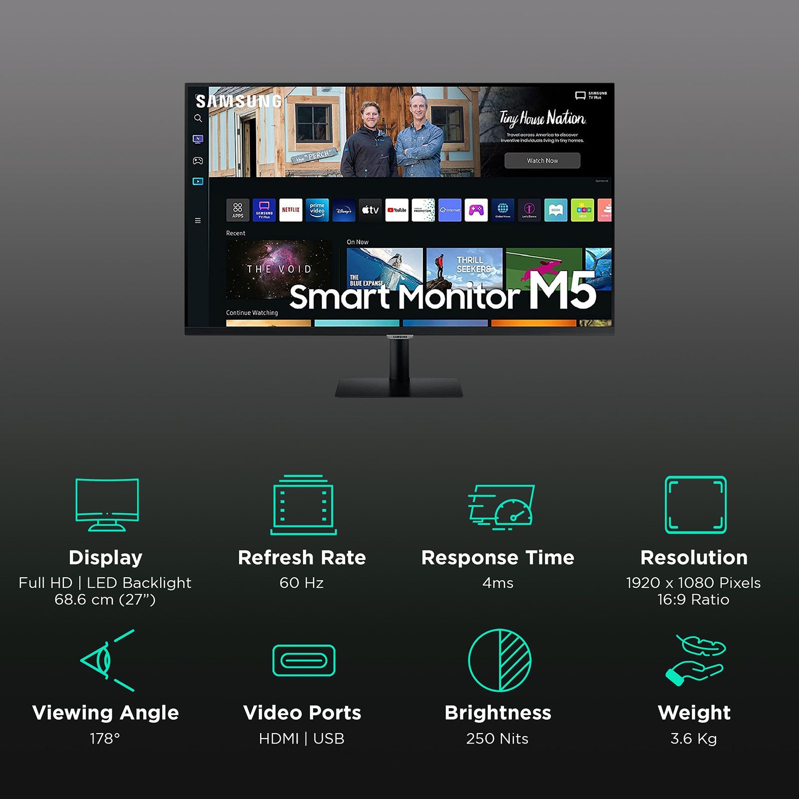 SAMSUNG M5 68.6 cm (27 inch) Full HD VA Panel LED Ultra Wide Smart Monitor with Smart TV Experience_2