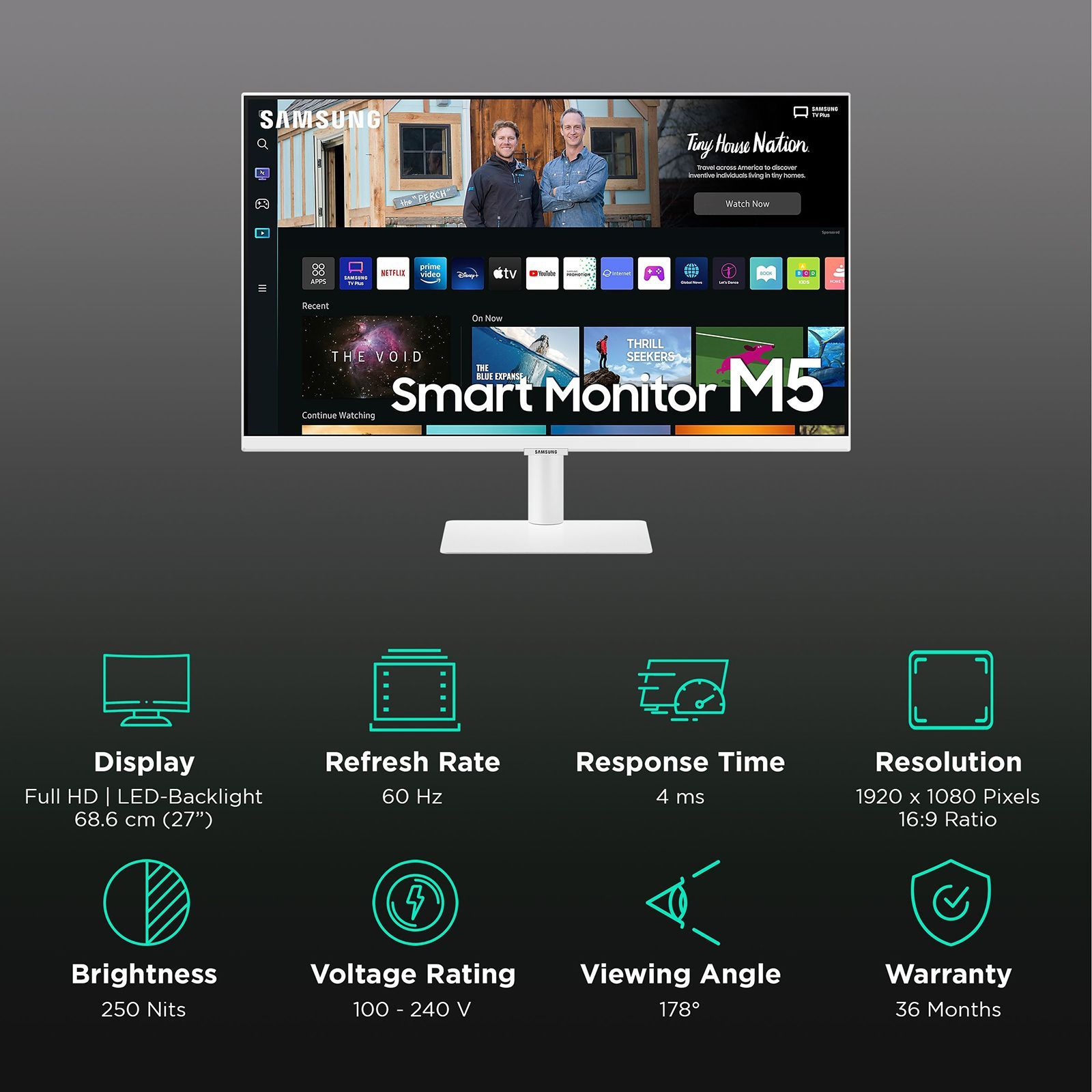 SAMSUNG M5 68.6 cm (27 inch) Full HD VA Panel LED Ultra Wide Smart Monitor with Smart TV Experience_3