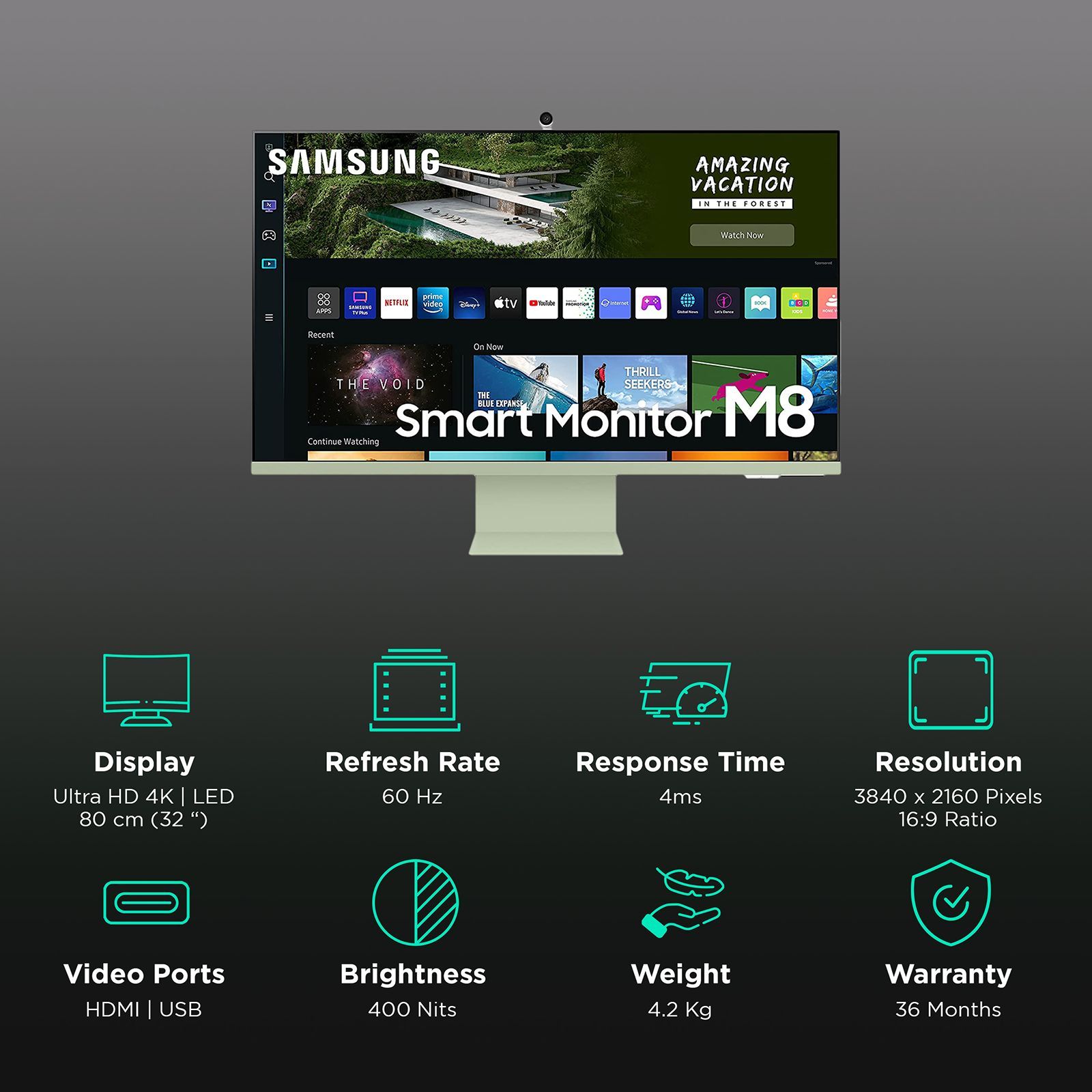 SAMSUNG M8 80 cm (32 inch) Ultra HD 4K VA Panel LED Ultra Wide Height Adjustable Monitor with Flicker-Free Technology SAMSUNG M8 80 cm (32 inch) Ultra HD 4K VA Panel LED Ultra Wide Height Adjustable Monitor with Flicker-Free Technology_3