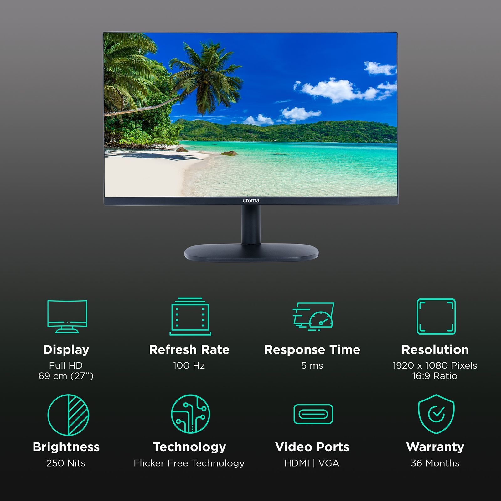 Croma 69 cm (27 inch) Full HD Flat Panel Thin Bezel Monitor with Built-In Speakers_3
