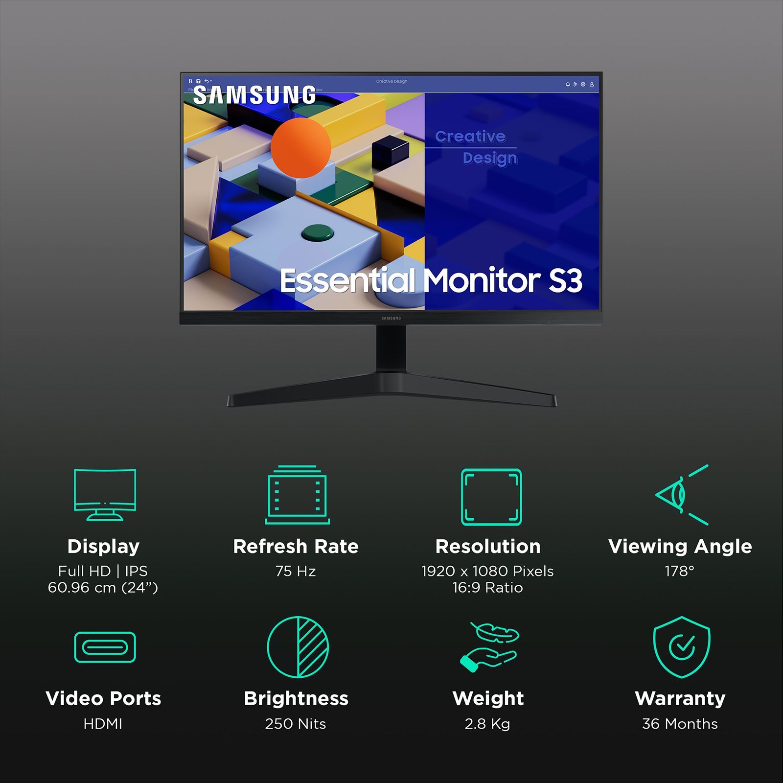 SAMSUNG LS24C312EAWXXL 60.96 cm (24 inch) Full HD Flat Panel LED Monitor with 250 Nits Brightness SAMSUNG LS24C312EAWXXL 60.96 cm (24 inch) Full HD Flat Panel LED Monitor with 250 Nits Brightness_2