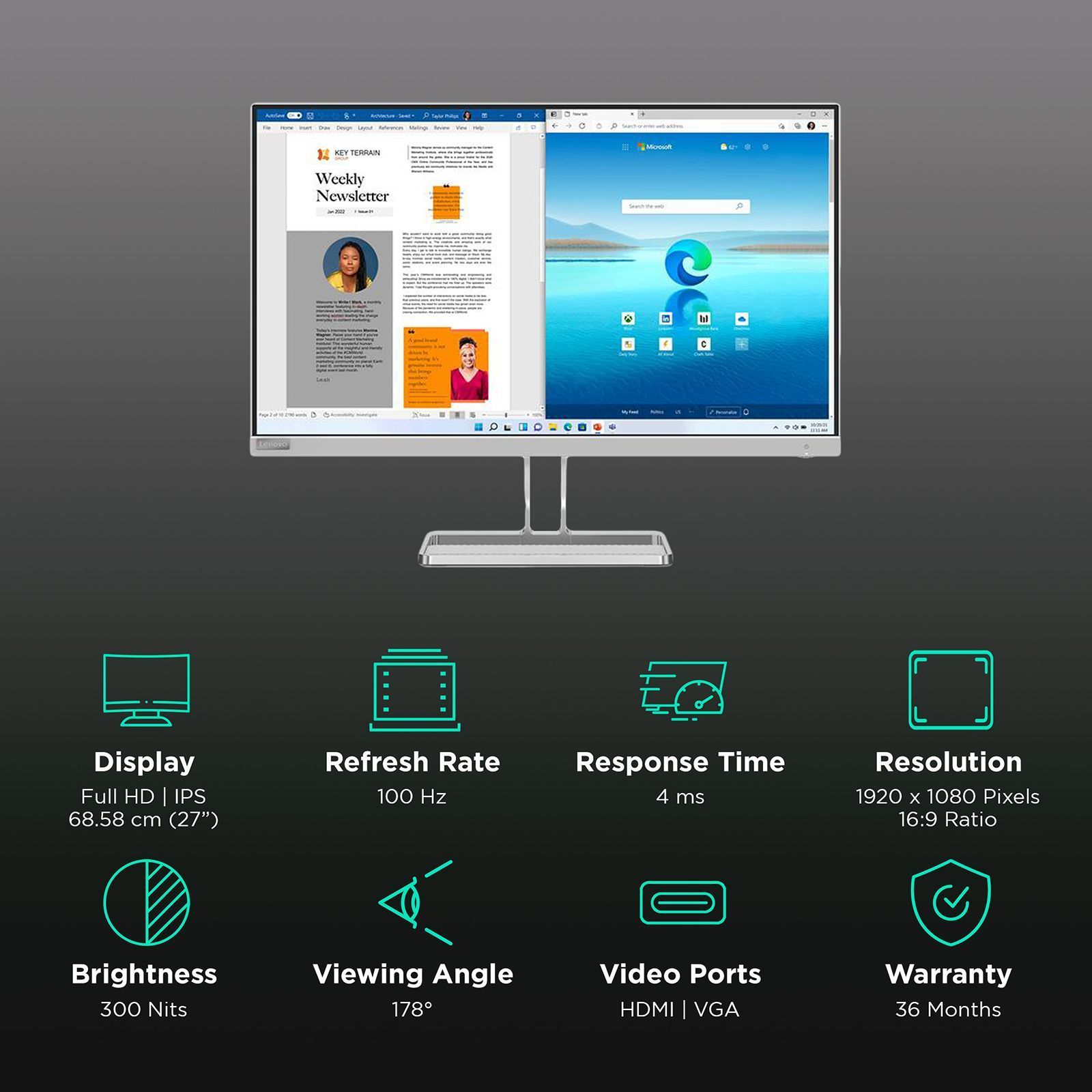 Lenovo L27I-40 68.58 cm (27 inch) Full HD Flat Panel Monitor_3