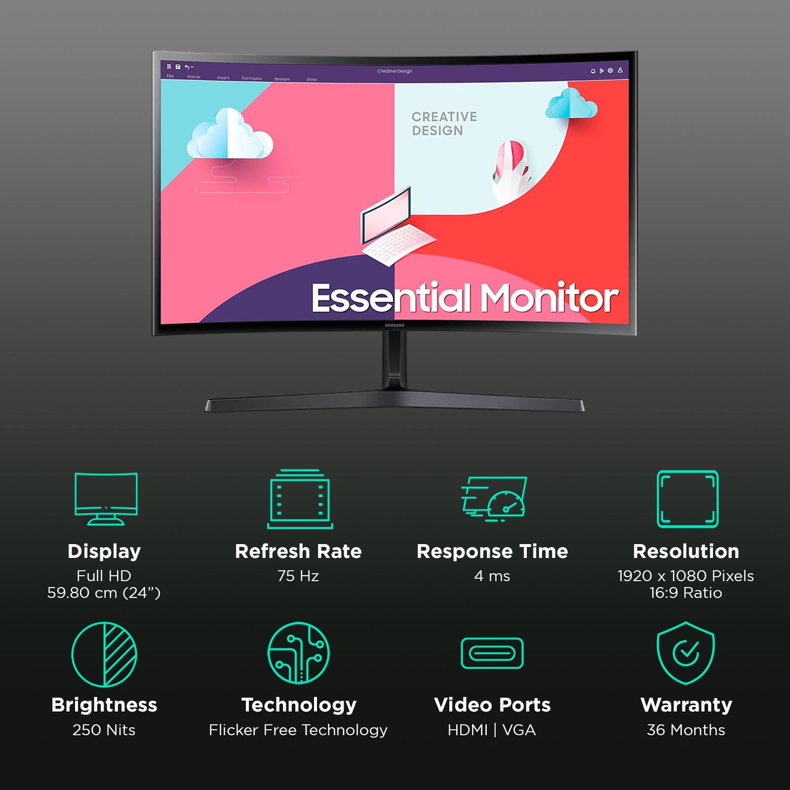 SAMSUNG LS24C366EAWXXL 59.8 cm (24 inch) Full HD VA Panel LED Curved Monitor with Flicker Free Technology_3