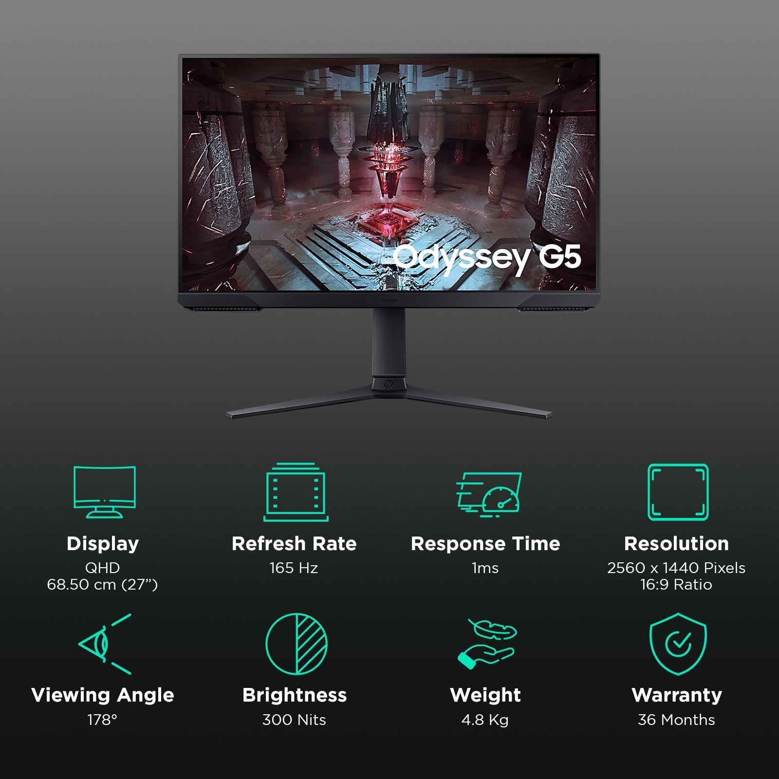 SAMSUNG Odyssey G5 63.5 cm (27 inch) QHD VA Panel Height Adjustable Gaming Monitor with AMD FreeSync Premium_3