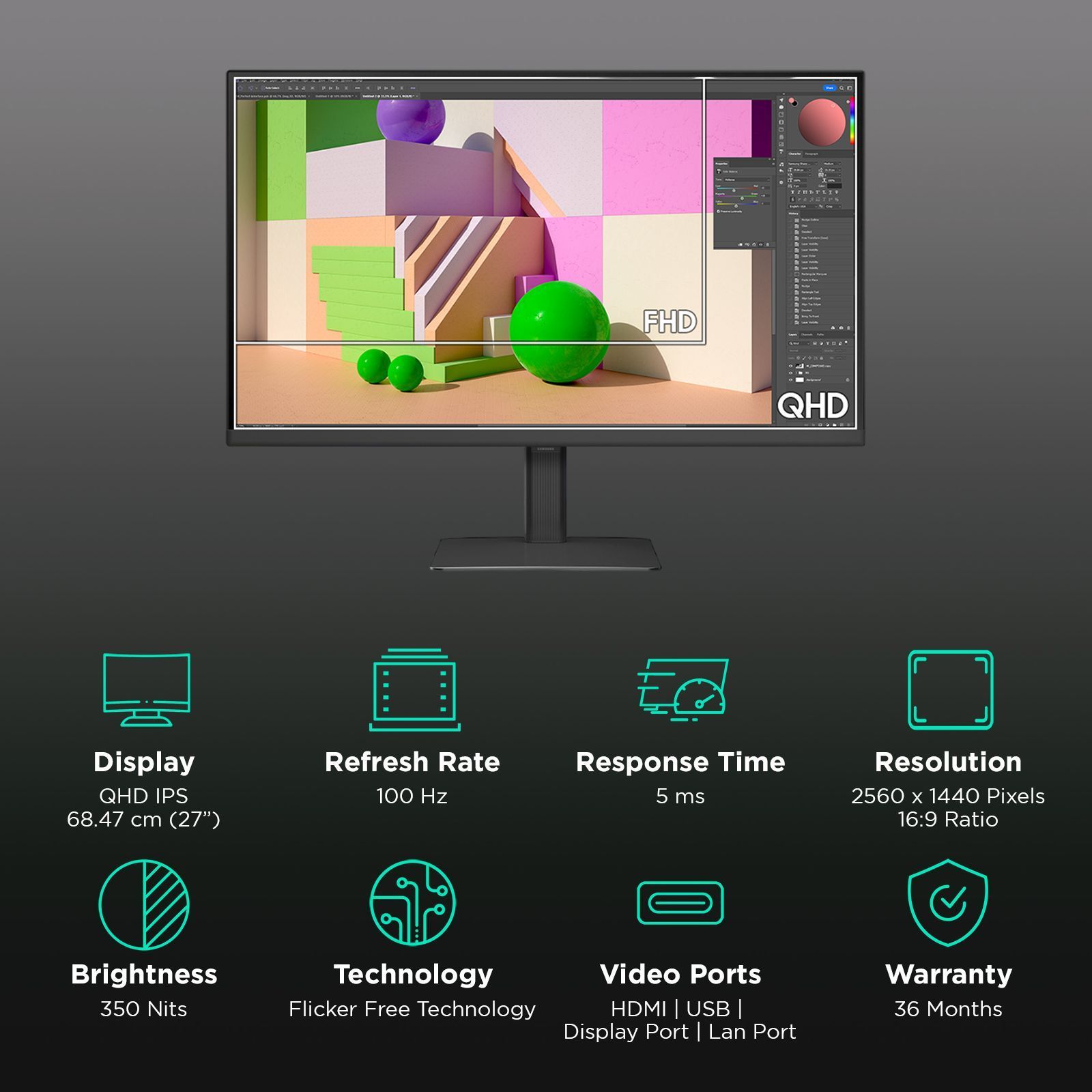 SAMSUNG ViewFinity S6 68.47 cm (27 inch) QHD IPS Panel Height Adjustable Monitor with In-built Speakers_3