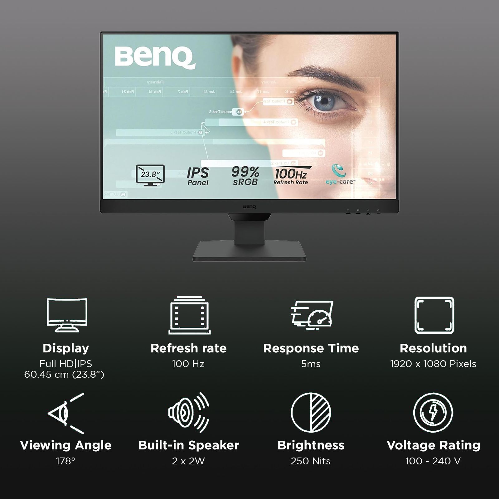 BenQ GW2490 60.45 cm (23.8 inch) Full HD IPS Panel LED-Backlit Bezel-Less Gaming Monitor with Flicker-free Technology_3