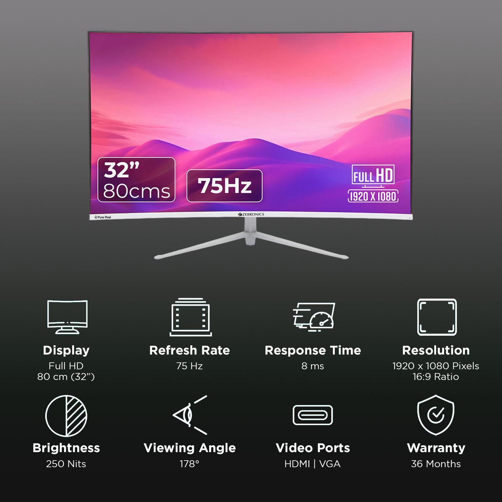 ZEBRONICS MT94 80 cm (32 inch) Full HD LED Ultra Slim Curved Gaming Monitor with Built-in Speaker ZEBRONICS MT94 80 cm (32 inch) Full HD LED Ultra Slim Curved Gaming Monitor with Built-in Speaker_3