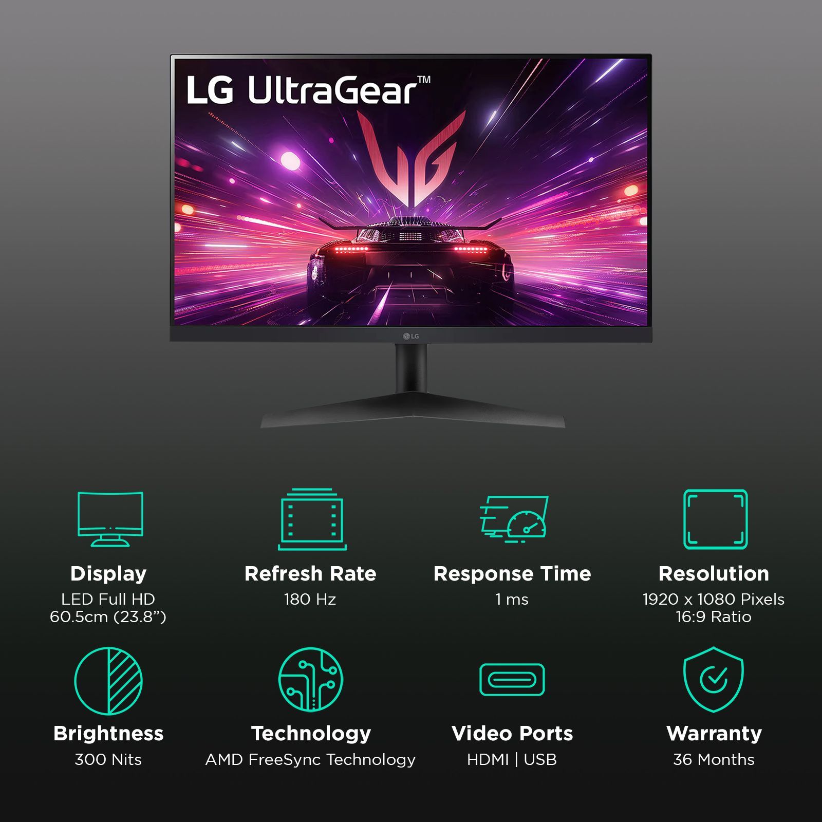 LG 24GS60F-B.ATR 60.45 cm (23.8 inch) Full HD IPS Panel Height Adjustable Gaming Monitor with AMD FreeSync_3
