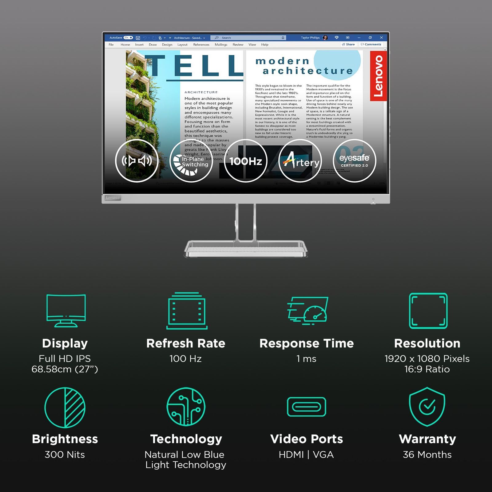 Lenovo L27i4A 68.58 cm (27 inch) Full HD IPS Panel Ultra Thin Monitor with WLED Backlight_3