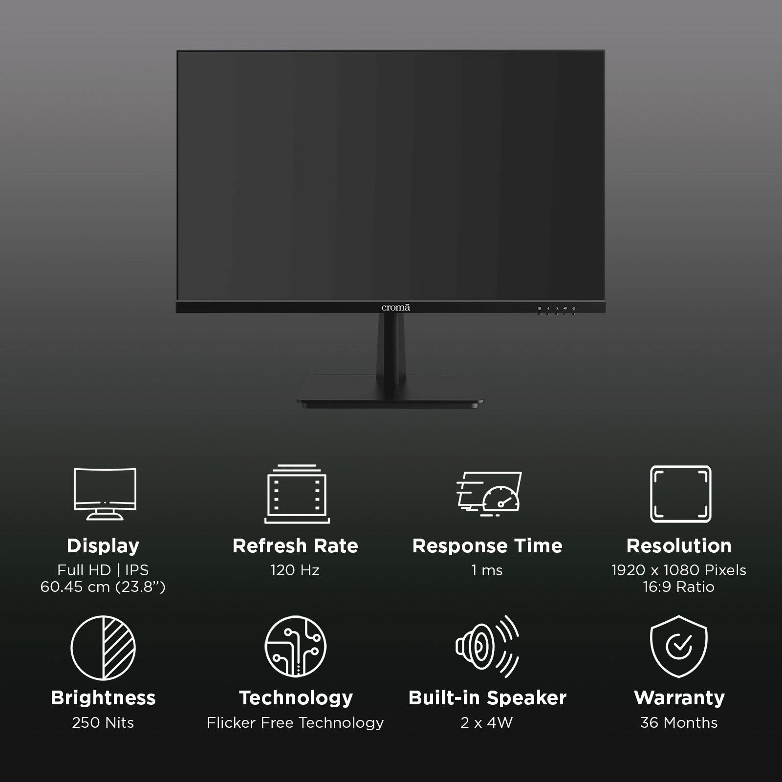 Croma 60.45 cm (23.8 inch) Full HD IPS Panel Borderless Monitor with ELED Backlight_2