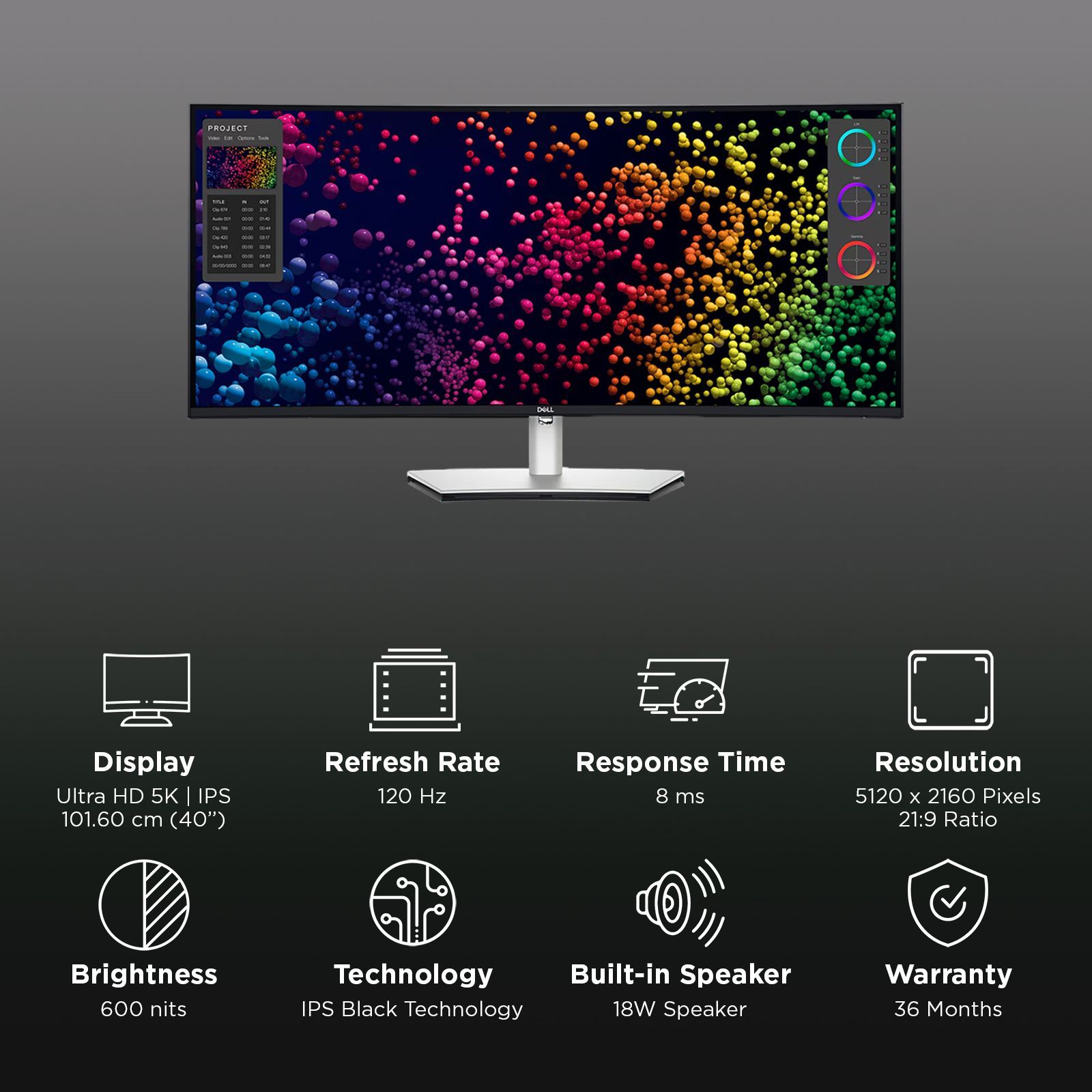 DELL UltraSharp 101.60 cm (40 inch) Ultra HD 5K IPS Panel Curved Height Adjustable Monitor with LED Edgelight System_3