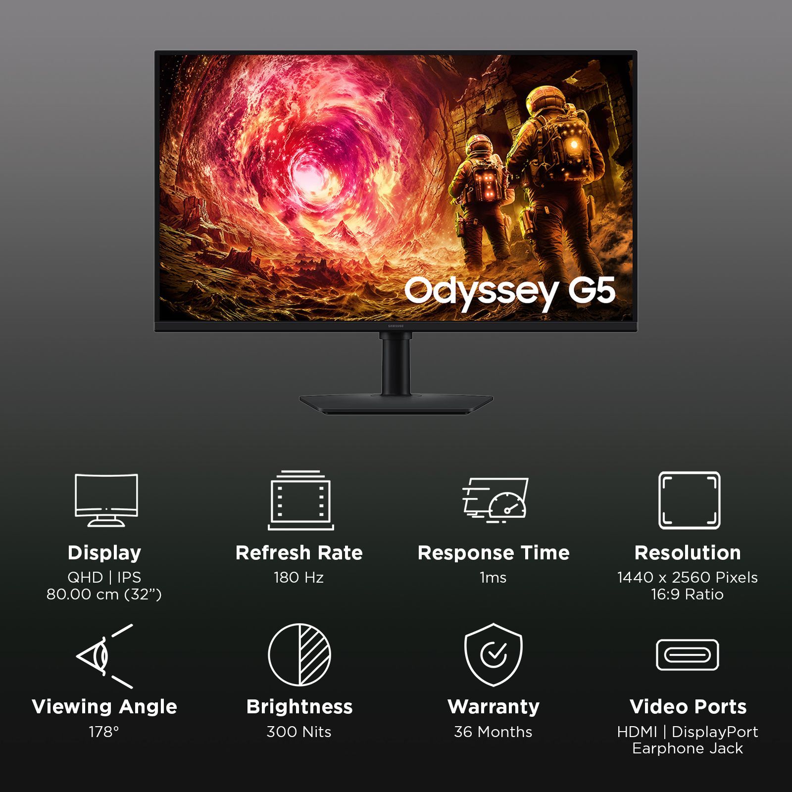 Samsung Odyssey G5 80 cm (32 inch) QHD Fast IPS Panel LCD Height Adjustable Gaming Monitor with Virtual Aim Point_2