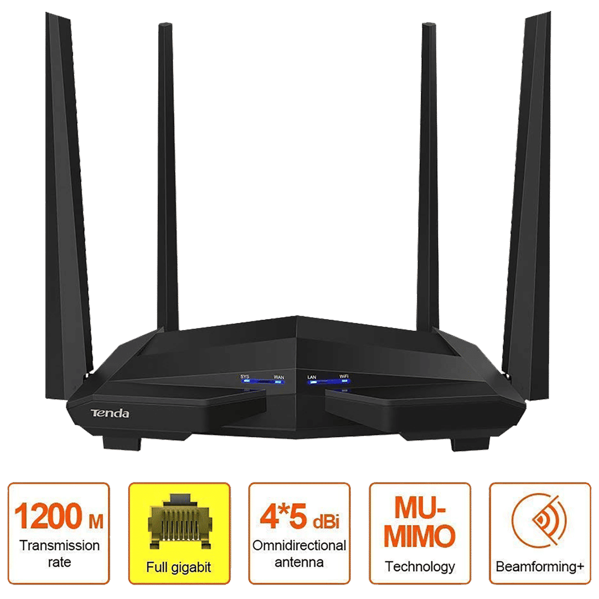 Tenda AC10 Dual Band WiFi Router 4  Antennas, (4  LAN Ports Multicast Support  MU-MIMO , Black)_11