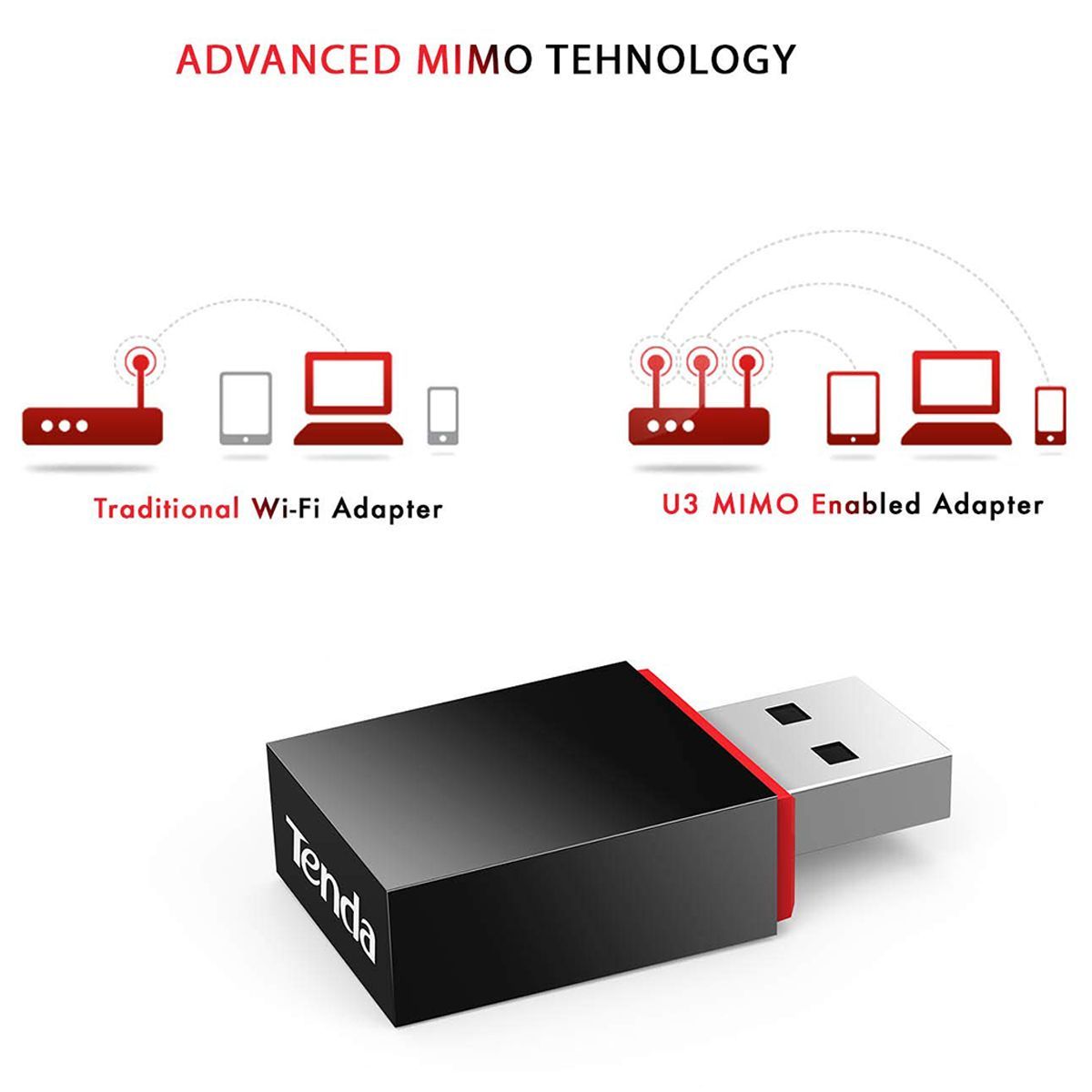 Tenda Wireless Mini U3 Single Band Network Adapter (2 Antennas, Advanced MIMO, Black)_8