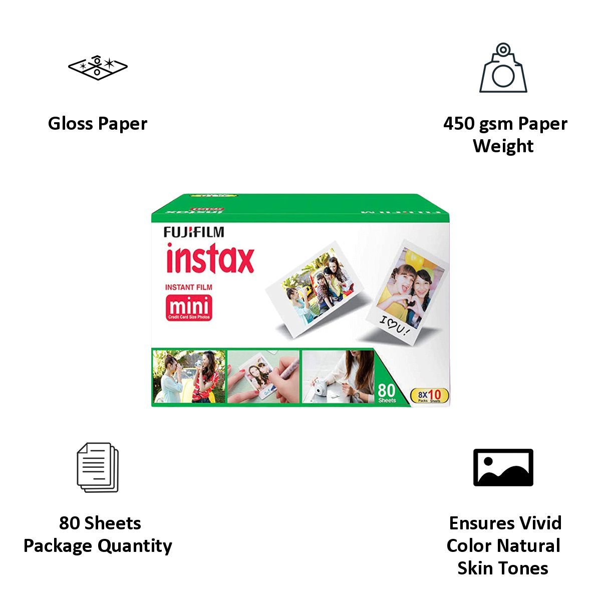 FUJIFILM Instax Mini Film Sheet (54 x 86 mm) Gloss Paper (80 Shots, 450gsm, IC0068, White)_6