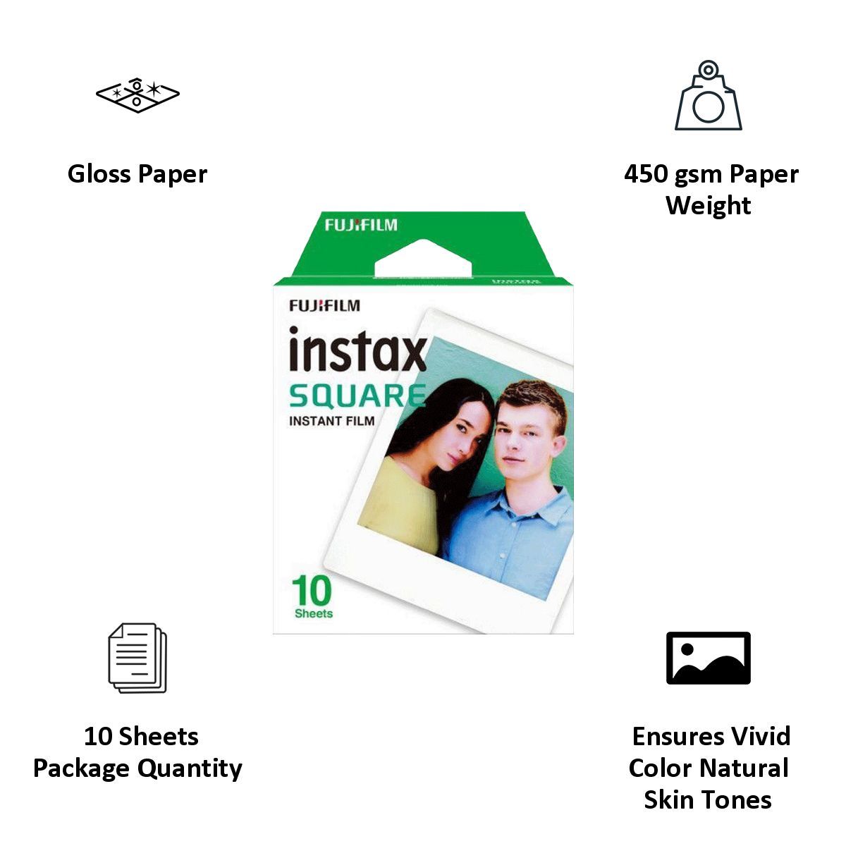 FUJIFILM Instax Square Film Sheet (86 x 72 mm) Gloss Paper (10 Shots, 450gsm, 16549278, White)_3