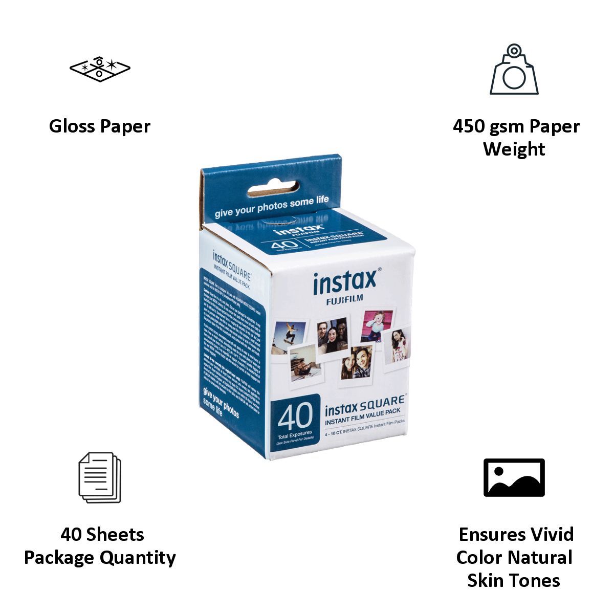 FUJIFILM Instax Square Film Sheet (86 x 72 mm) Gloss Paper (40 Shots, 450gsm, IC0088, White)_2