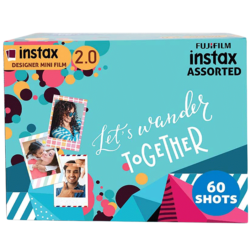 FUJIFILM Instax Mini Film Sheet (54 x 86 mm) Gloss Paper (60 Shots, 450gsm, IC0102, Designer Frame, Multicolor)_1