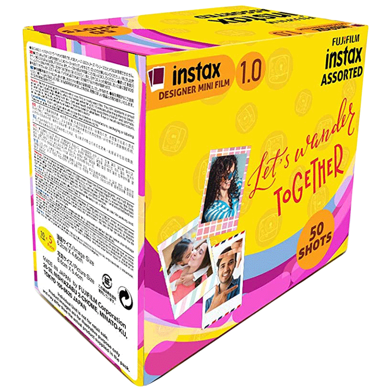 FUJIFILM Instax Mini Film Sheet (54 x 86 mm) Gloss Paper (50 Shots, 450gsm, IC0101, Designer Frame, Multicolour)_2
