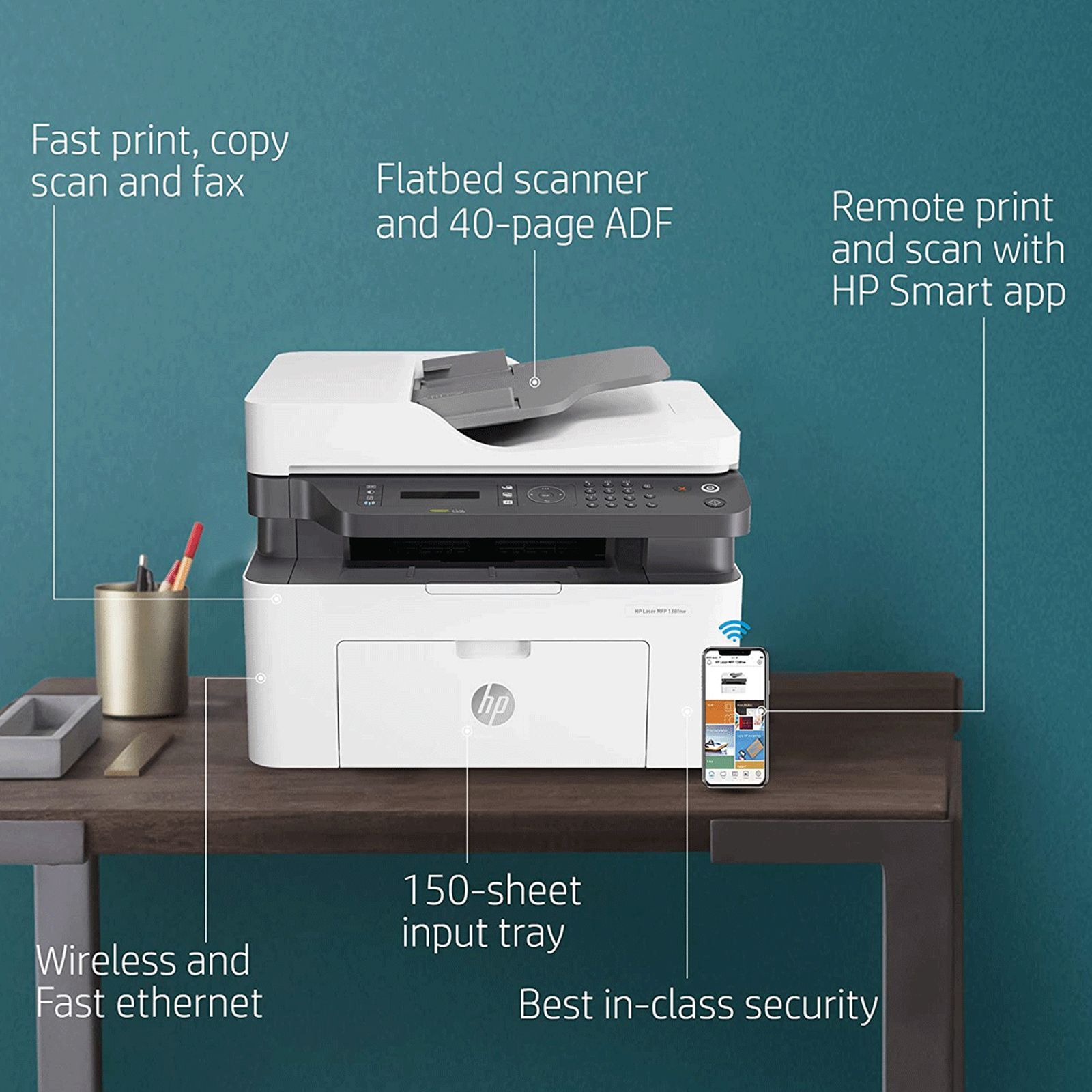 HP Laser 138fnw Wireless Black & White Multi-Function Laserjet Printer (Mobile Printing Capability, 4ZB91A, White)_6