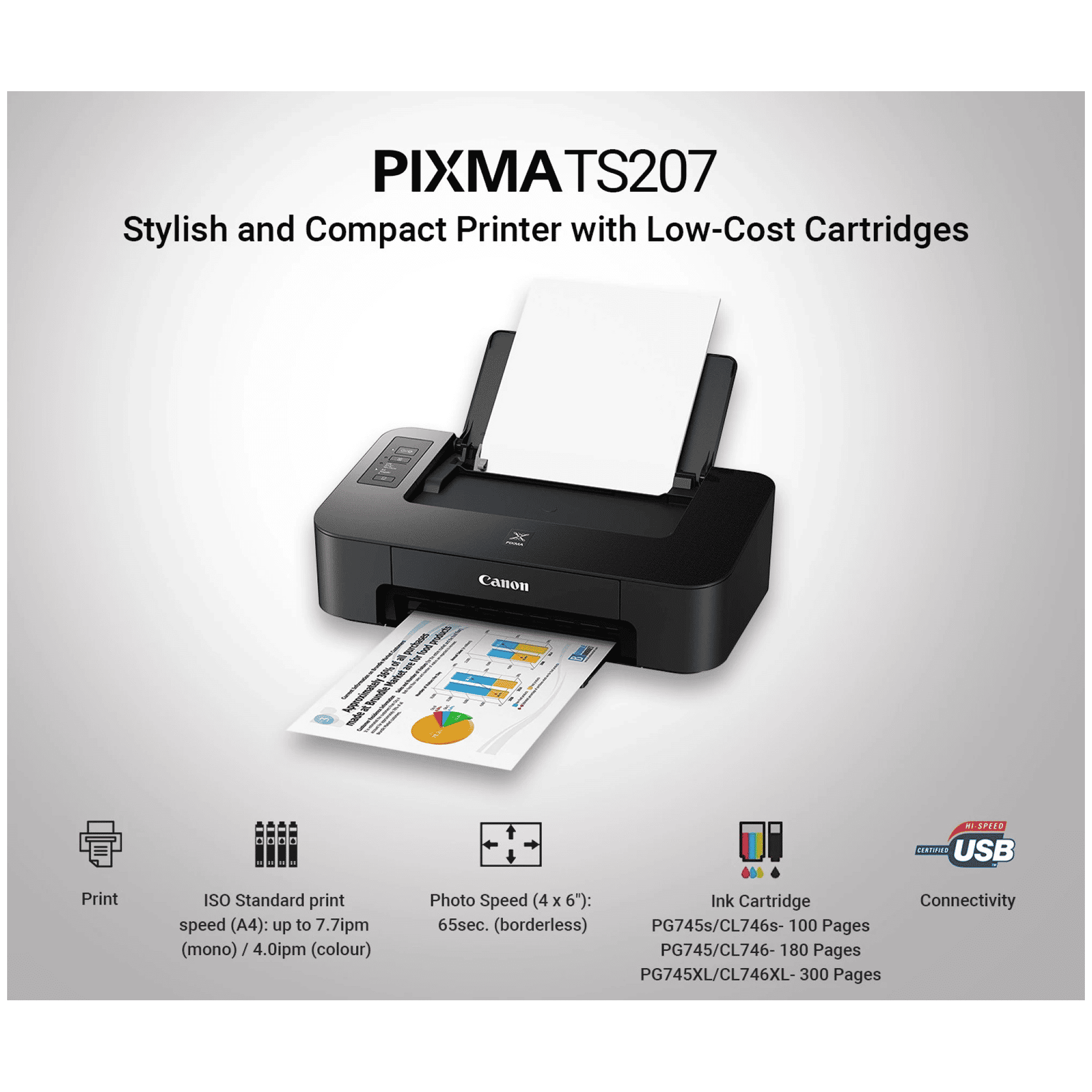 Canon Pixma TS207 Single Function Inkjet Printer with Low-Cost Cartridges (Dot Count Ink End Sensor, Black)_4