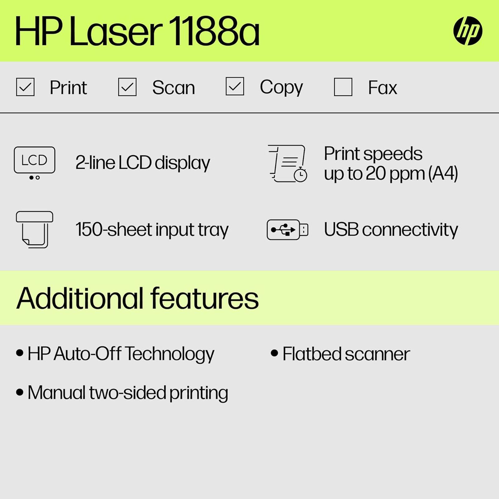 HP Laser MFP 1188A Multi Function Monochrome Laser Printer with 2-Line LCD Display (CIS Sensor, White) HP Laser MFP 1188A Multi Function Monochrome Laser Printer with 2-Line LCD Display (CIS Sensor, White)_8