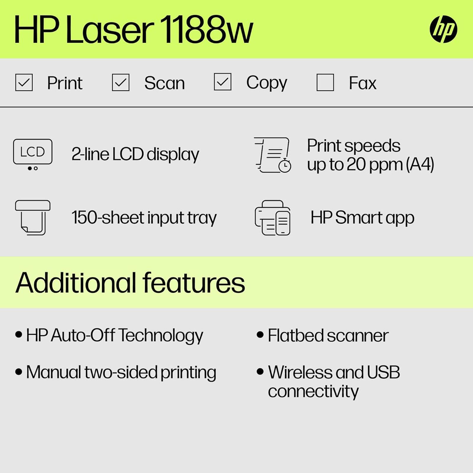 HP Laser MFP 1188W Multi Function Wi-Fi Monochrome Laser Printer with 2-Line LCD Display (3 LED Indicator Lights, White) HP Laser MFP 1188W Multi Function Wi-Fi Monochrome Laser Printer with 2-Line LCD Display (3 LED Indicator Lights, White)_7
