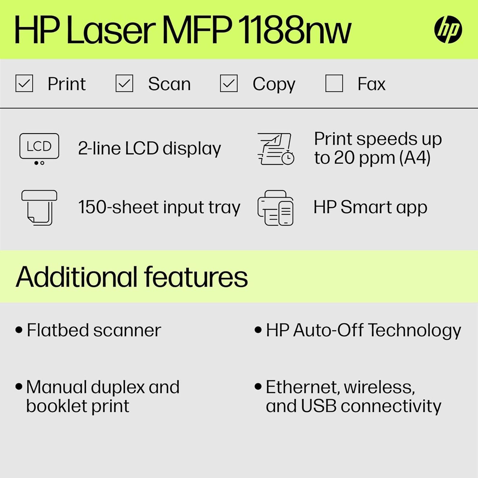 HP Laser MFP 1188NW Multi Function Wi-Fi Monochrome Laser Printer with 2-Line LCD Display (Reliable & Fast Printing, White) HP Laser MFP 1188NW Multi Function Wi-Fi Monochrome Laser Printer with 2-Line LCD Display (Reliable & Fast Printing, White)_7