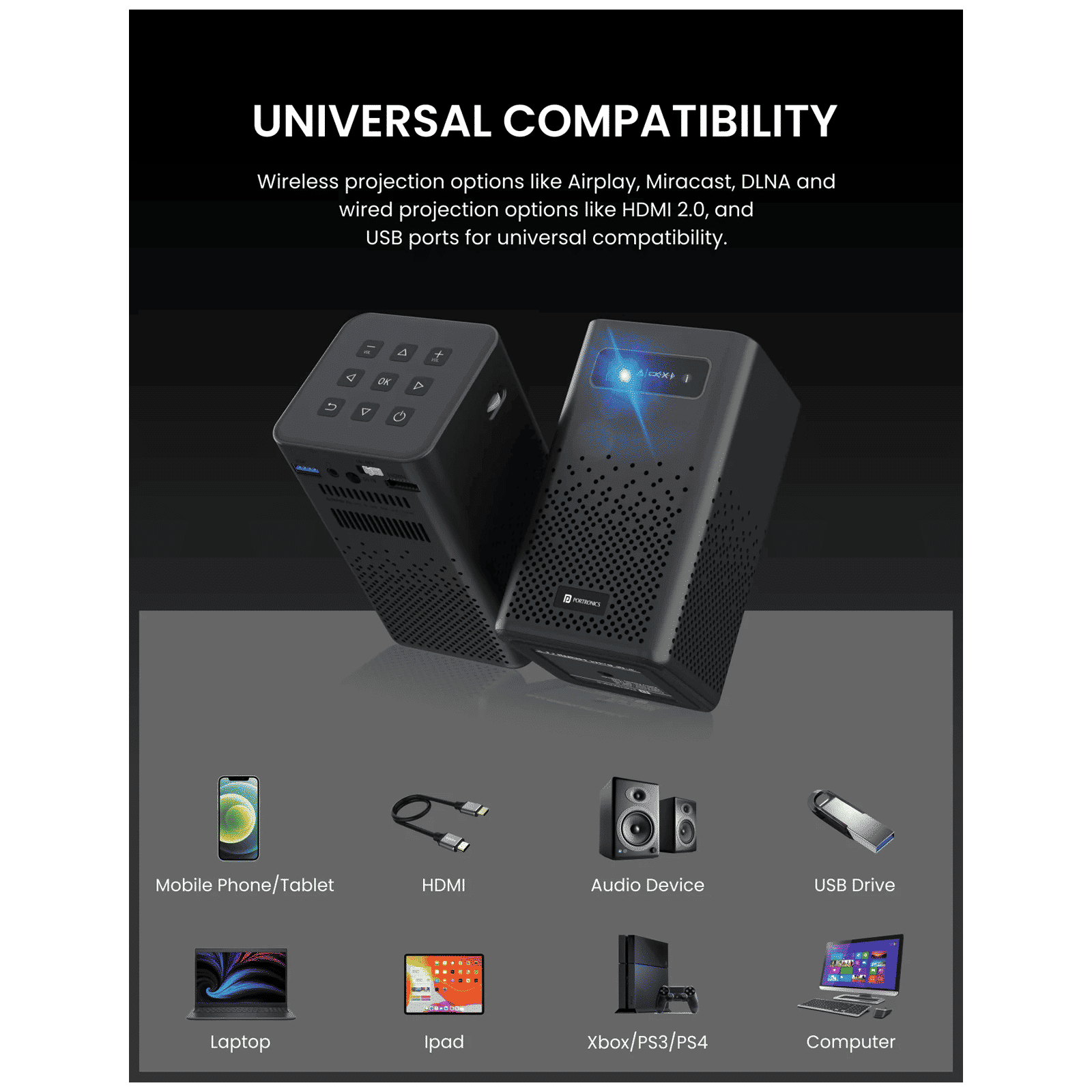 Portronics Pico 11 Ultra HD 4K LED Projector With Remote (840 Lumens, WiFi, Black)_10