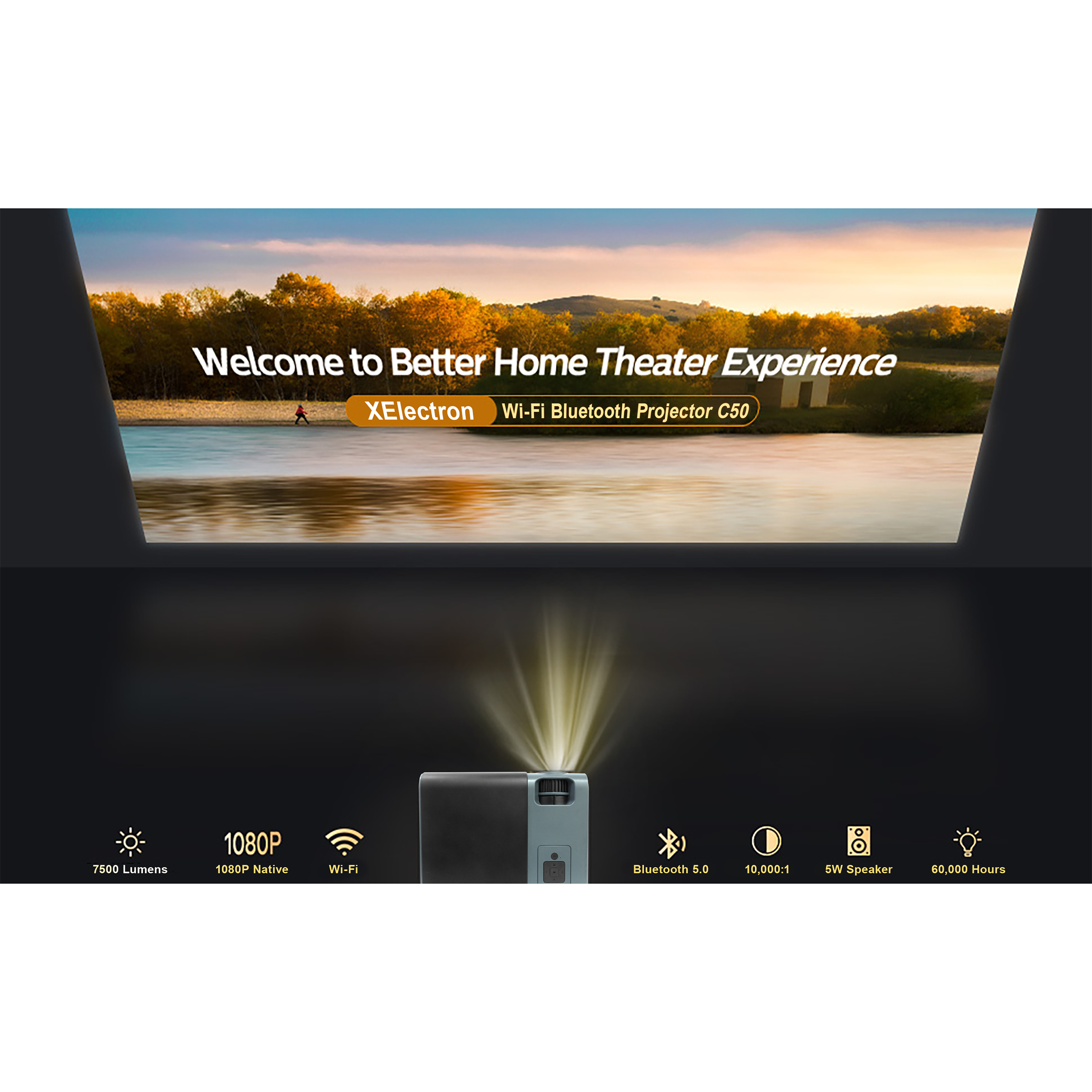 XElectron C50W Full HD LED Projector (7500 Lumens, USB + HDMI + AV Ports, Bluetooth 5.0, Black) XElectron C50W Full HD LED Projector (7500 Lumens, USB + HDMI + AV Ports, Bluetooth 5.0, Black)_10