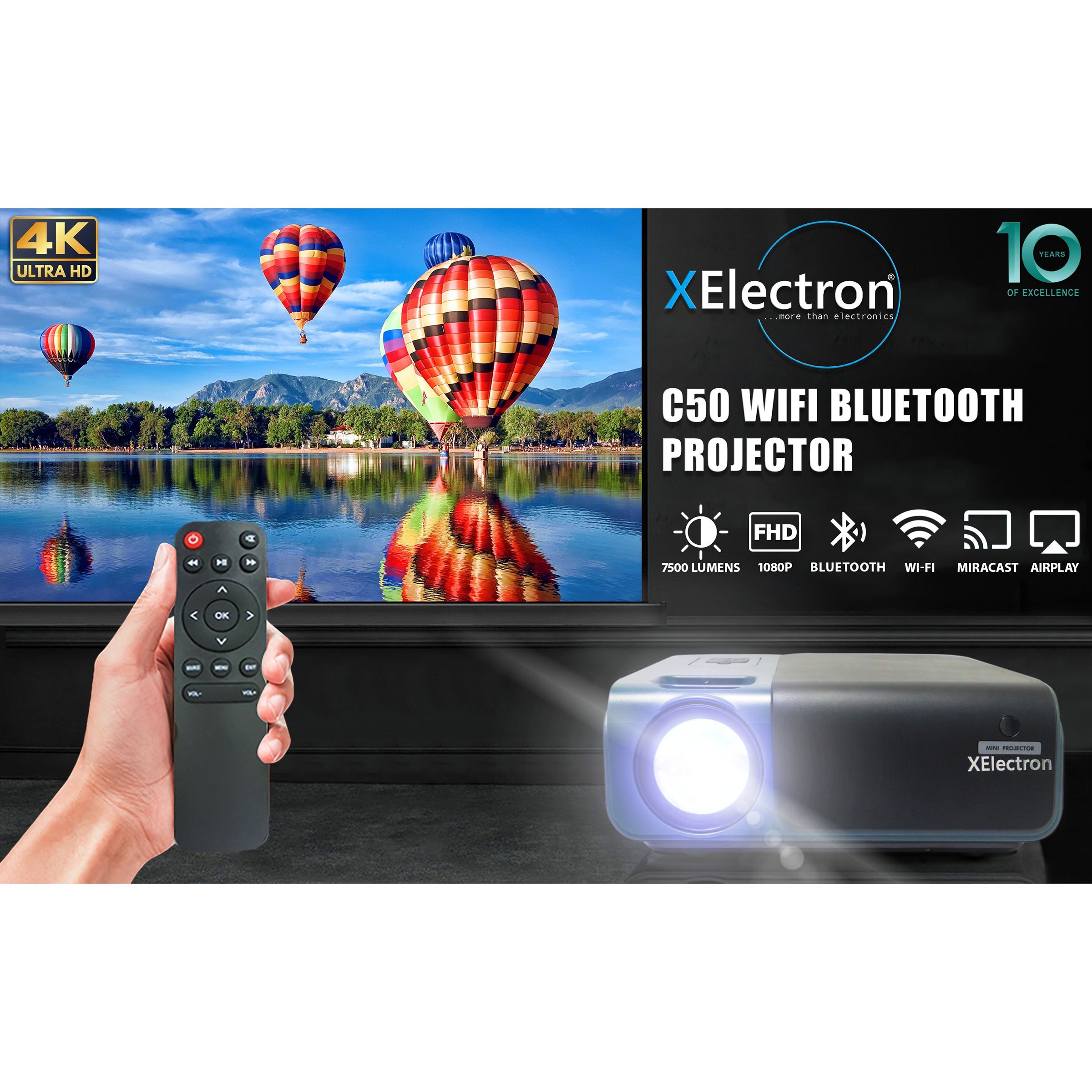 XElectron C50W Full HD LED Projector (7500 Lumens, USB + HDMI + AV Ports, Bluetooth 5.0, Black) XElectron C50W Full HD LED Projector (7500 Lumens, USB + HDMI + AV Ports, Bluetooth 5.0, Black)_5