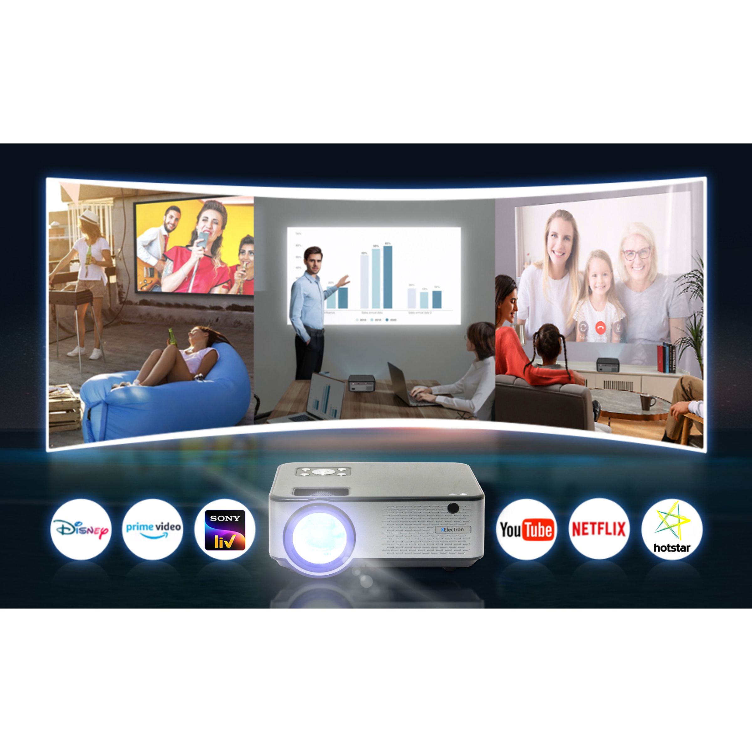 XElectron C9 Plus Full HD LED Projector (3800 Lumens, USB + HDMI + AV + VGA Ports, Bluetooth Connectivity, Grey) XElectron C9 Plus Full HD LED Projector (3800 Lumens, USB + HDMI + AV + VGA Ports, Bluetooth Connectivity, Grey)_7