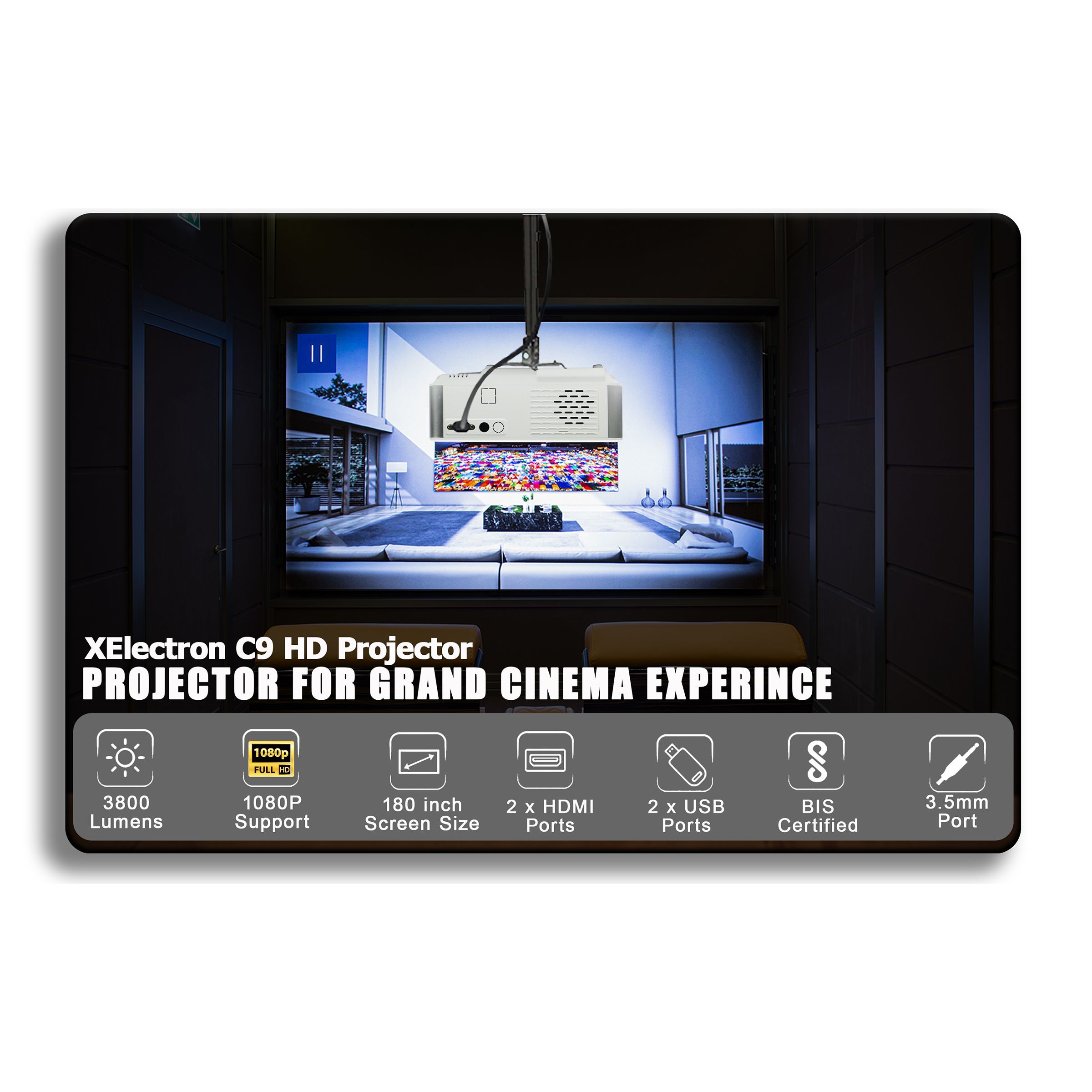 XElectron C9 Standard Full HD LED Projector (4200 Lumens, USB + HDMI + AV + VGA Ports, 1080p Support, White) XElectron C9 Standard Full HD LED Projector (4200 Lumens, USB + HDMI + AV + VGA Ports, 1080p Support, White)_5