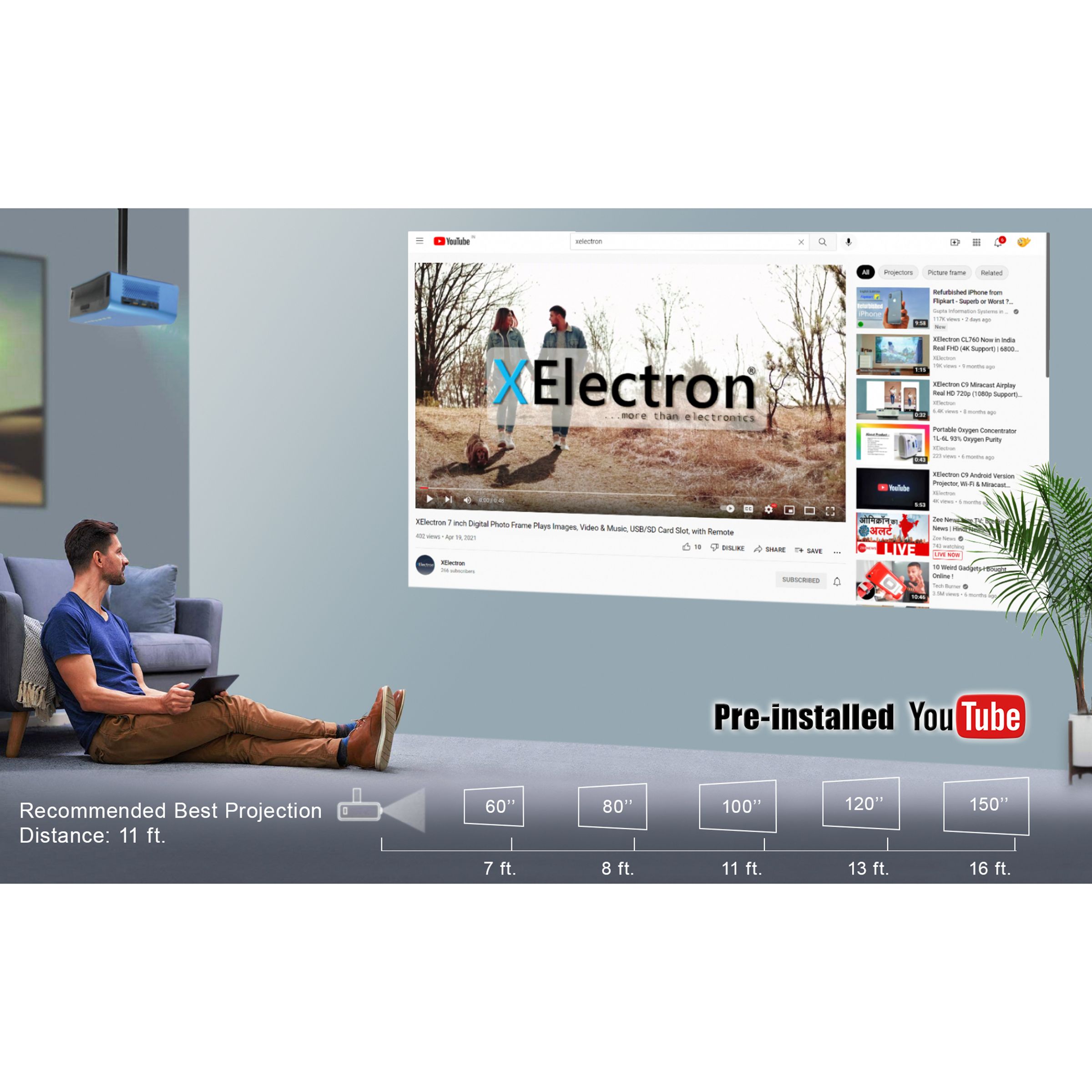 XElectron S2 Miracast Full HD LED Projector With Remote (8400 Lumens, Wi-Fi, Blue)_6